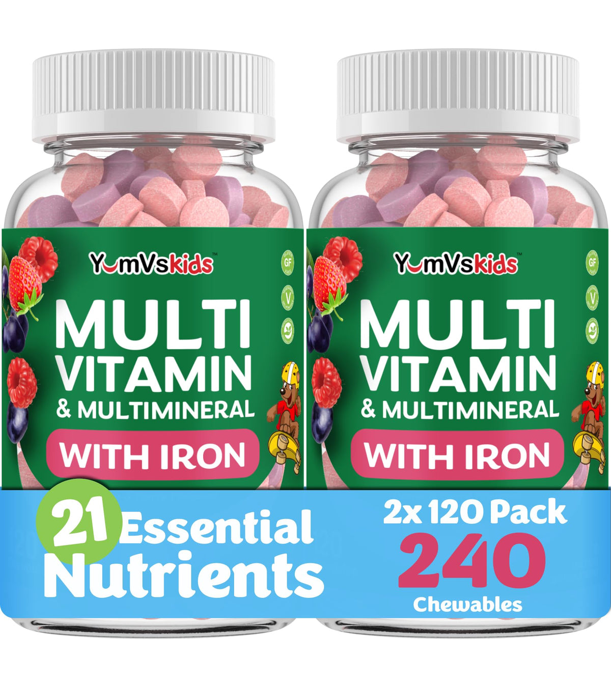 Bouteille YUM-V'S Enfants avec fer, soutien nutritionnel potentiel au quotidien.