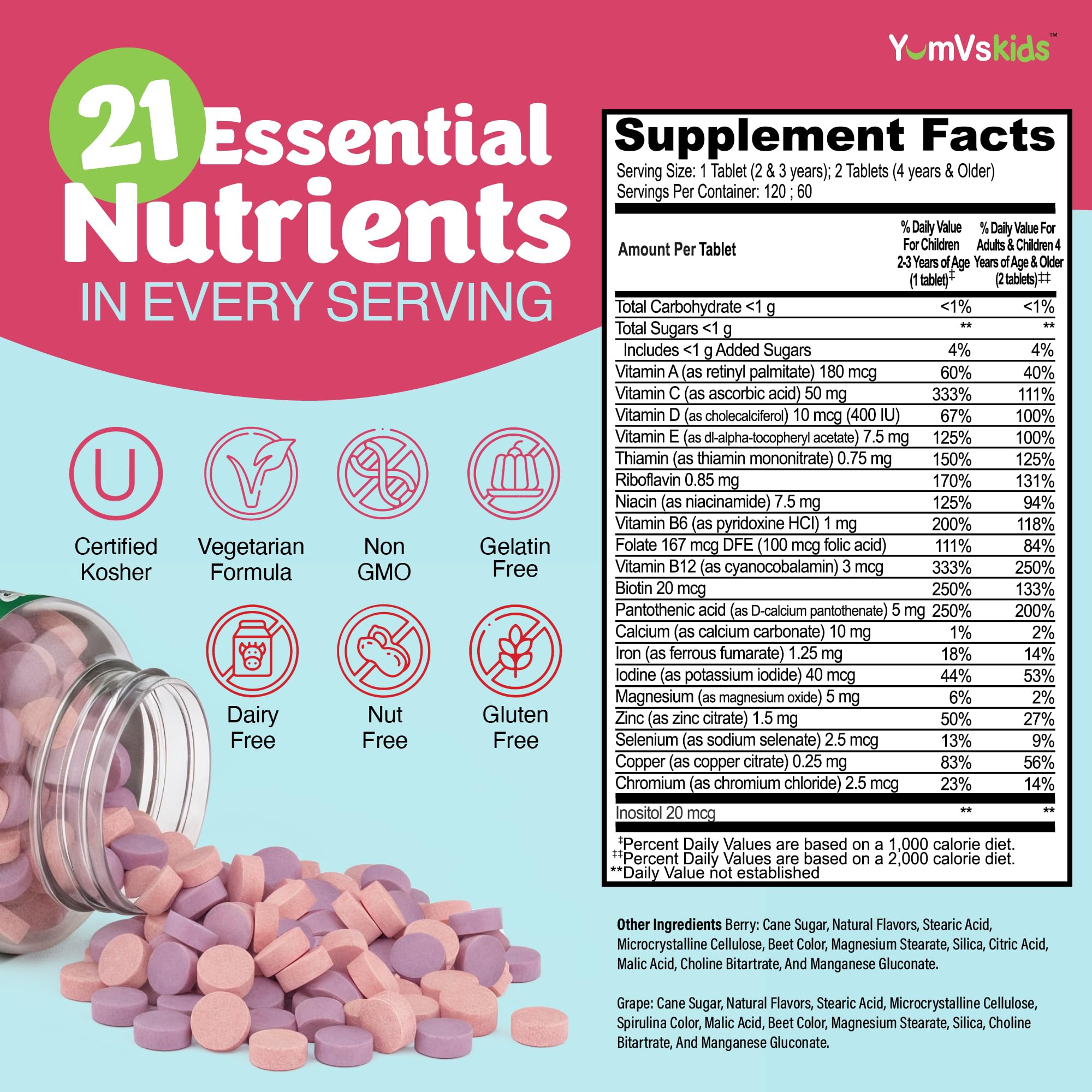 Gommes multivitamines enfants YUM-V'S au goût raisin, prise facile.