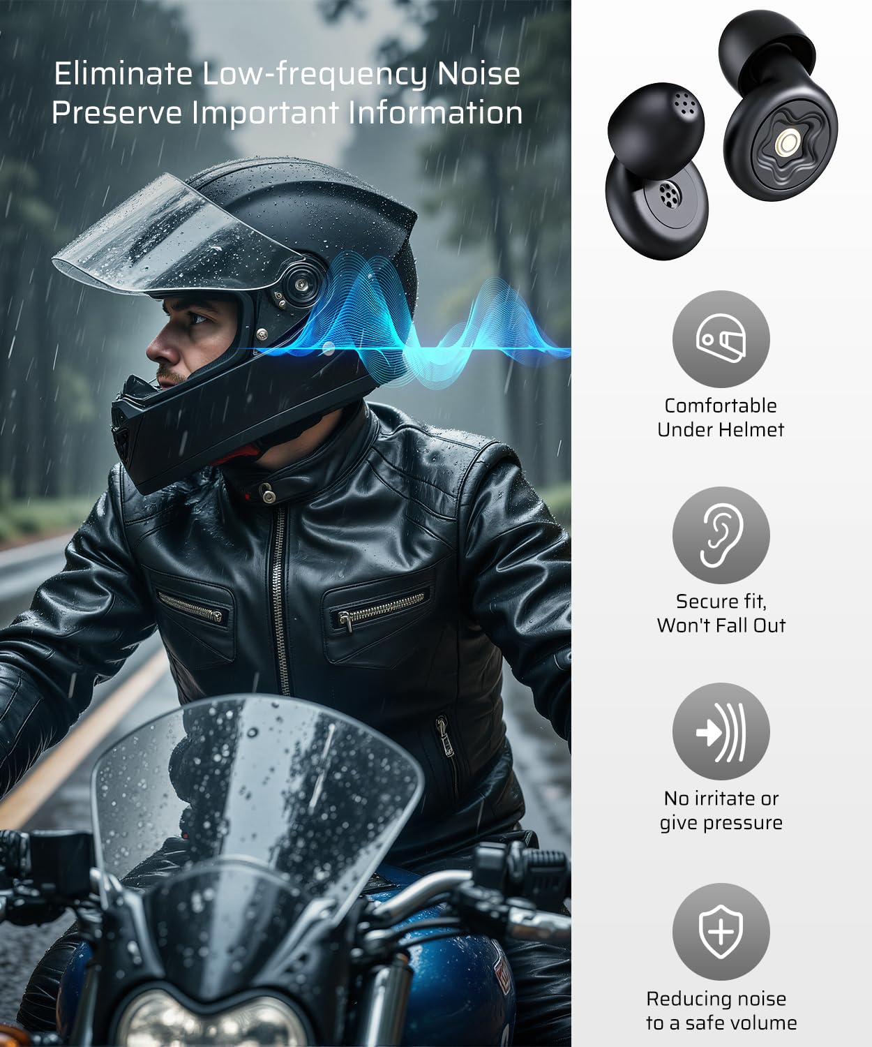 Confort discret sous casque grâce au profil bas des bouchons YUMICO.