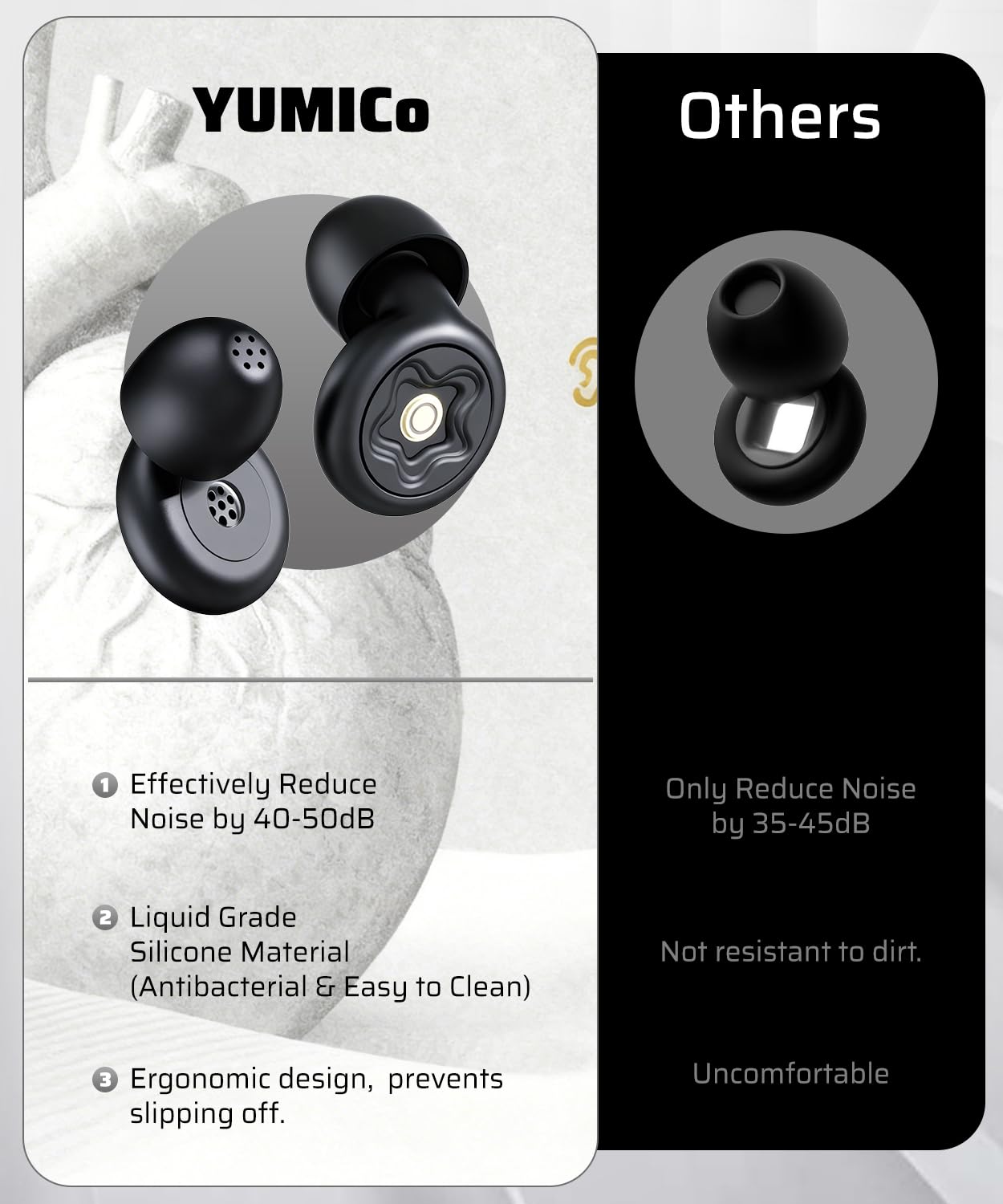 Bouchons YUMICO avec filtre acoustique qui laisse passer les sons utiles.