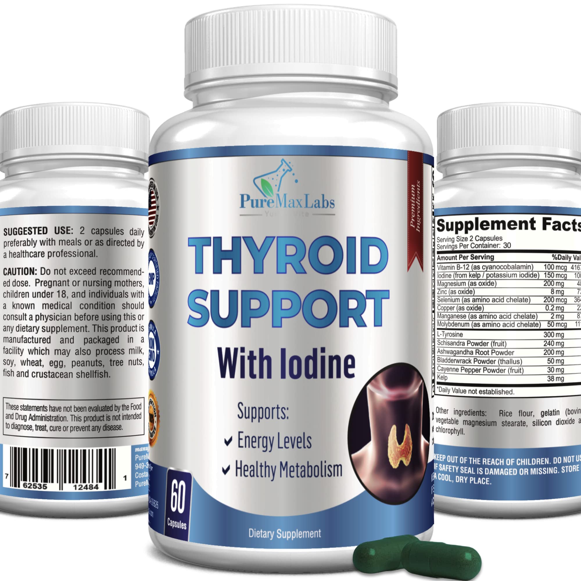 YUMMYVITE – bouteille de soutien thyroïde et énergie potentielle pour la journée.