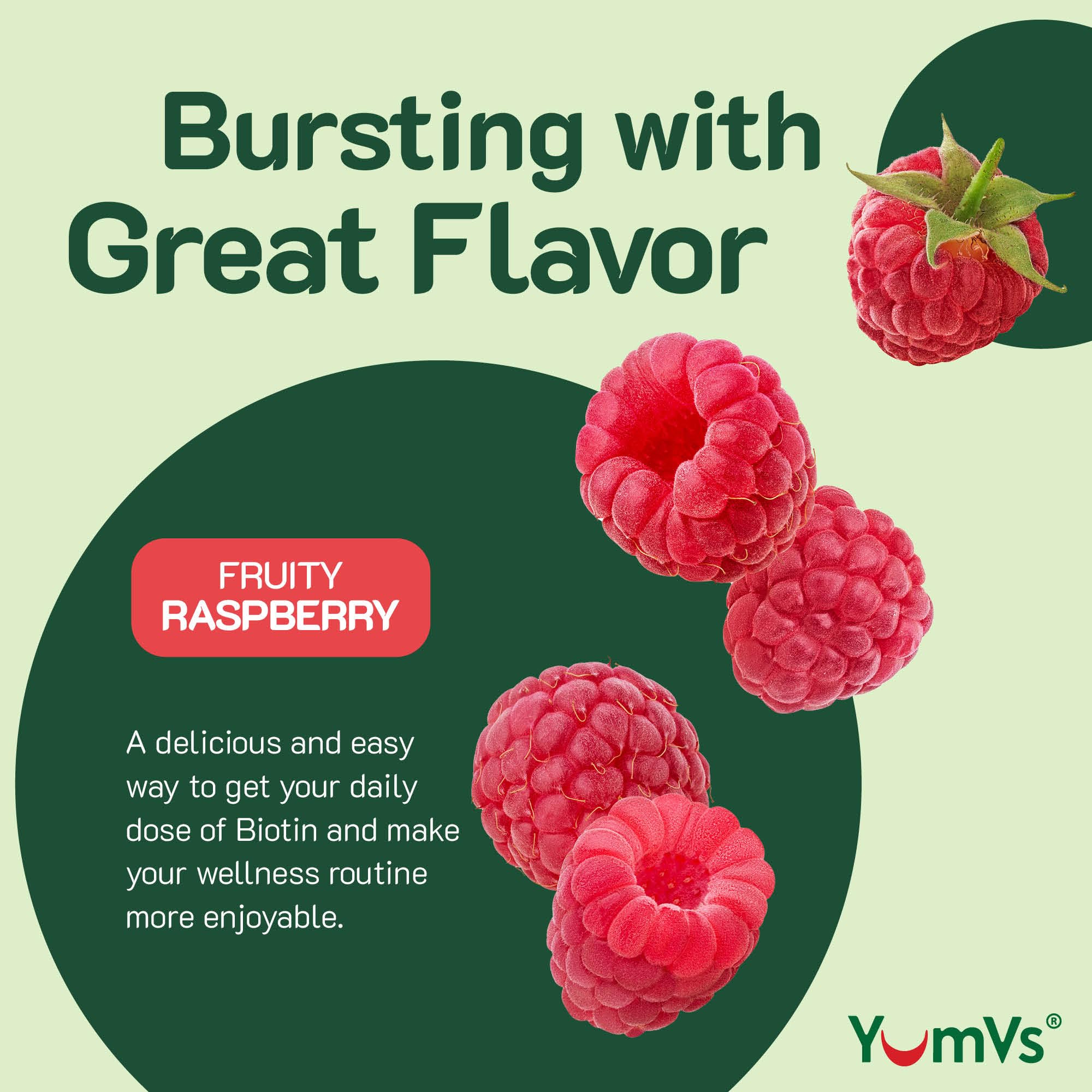 Étiquette YumVs Biotine Gommes, framboise, détails et composition