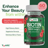 Gommes YumVs Biotine, gommes framboise en ensemble, goût agréable et routine facile