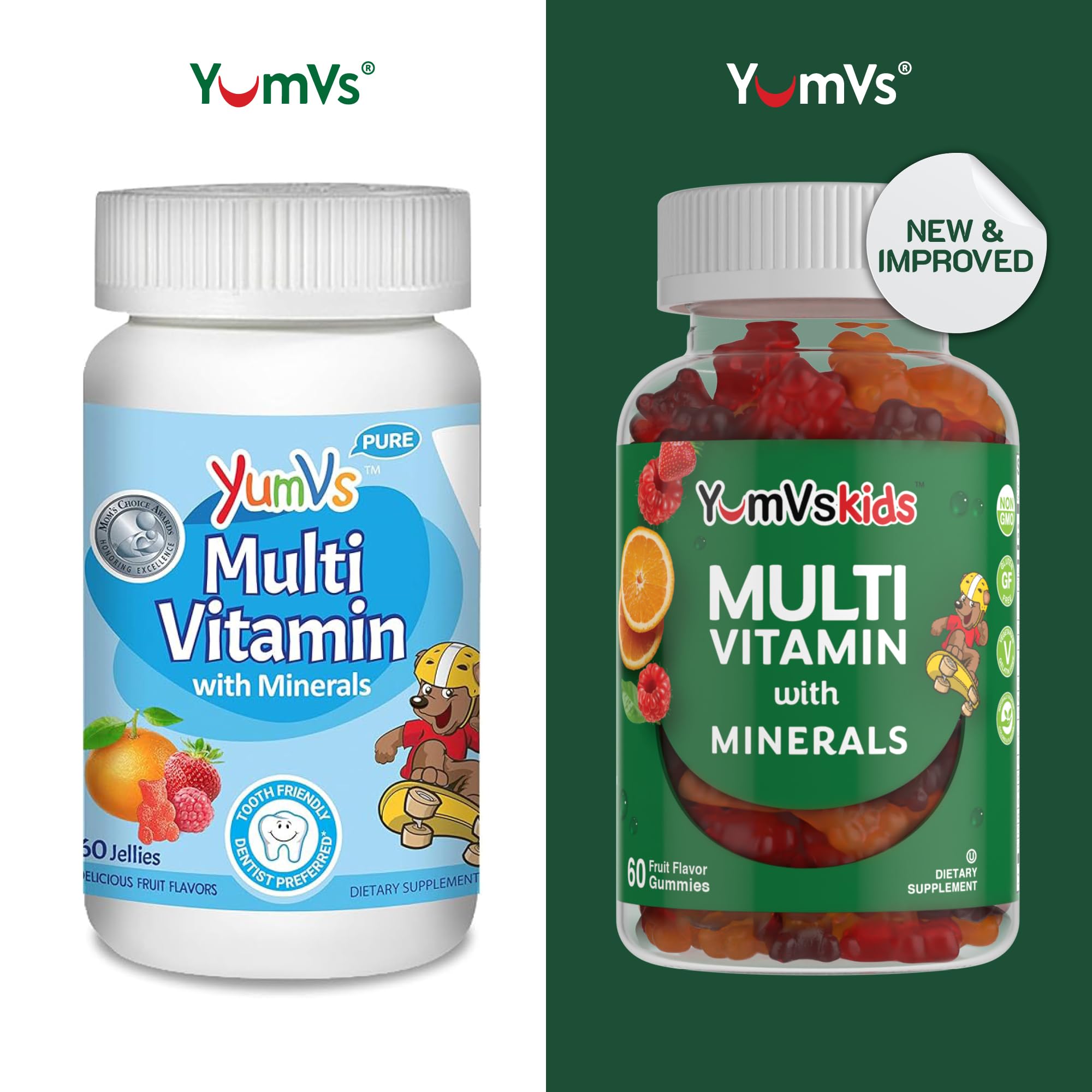 Boîte YumVs 60 gommes pour routine nutritionnelle des enfants.