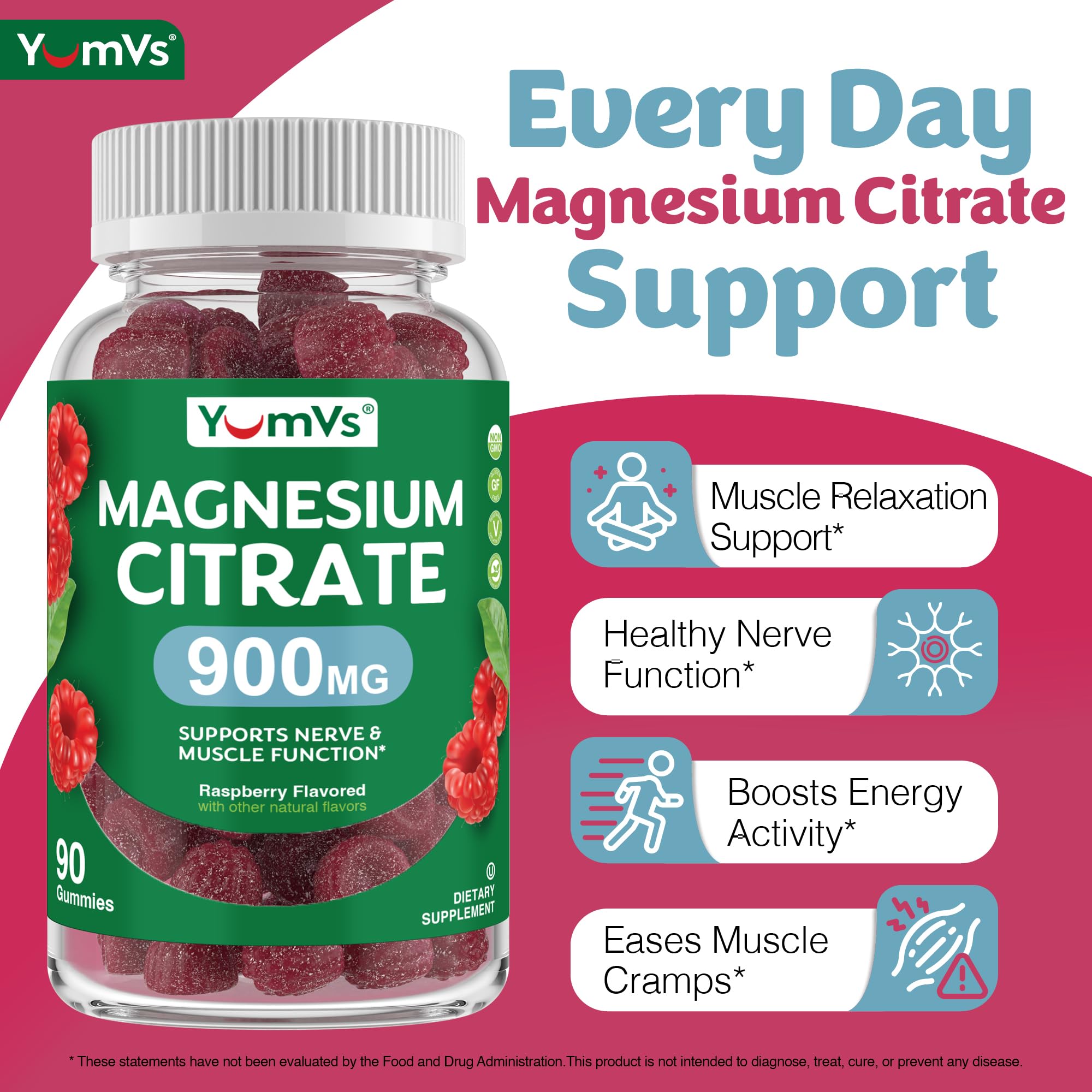 Gommes YUM-V'S couleur framboise, texture appétente et utilisation facile au quotidien pour le confort musculaire.