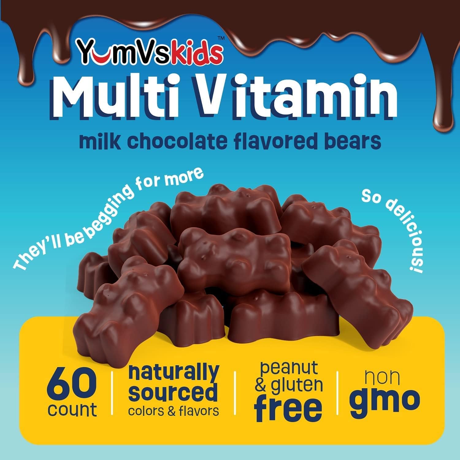 YUM-V'S Oursons Chocolatés fondent dans la bouche, collation rapide et agréable.