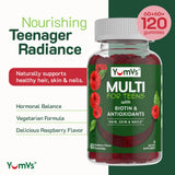 Gummies Yum-V'S Teen framboise gros plan, biotine pour les ongles.