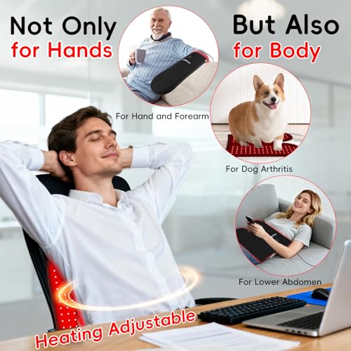 Gants YuQBLITTY couvrant poignets et avant-bras sous lumière rouge pour chaleur ciblée.
