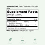 CoQ10 et levure rouge riz, capsules pratiques pour l’usage quotidien.