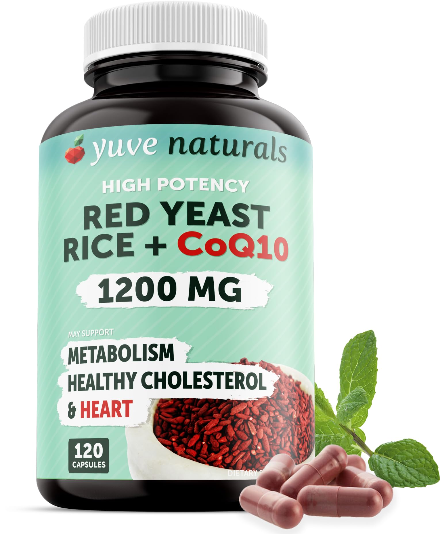 Capsules Yuve levure rouge riz 1200 mg, pratique à prendre au quotidien.
