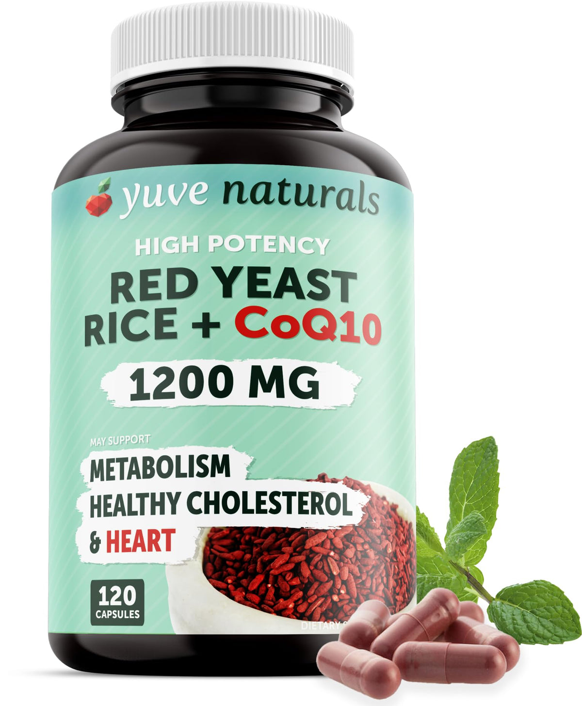 Capsules Yuve levure rouge riz 1200 mg, pratique à prendre au quotidien.