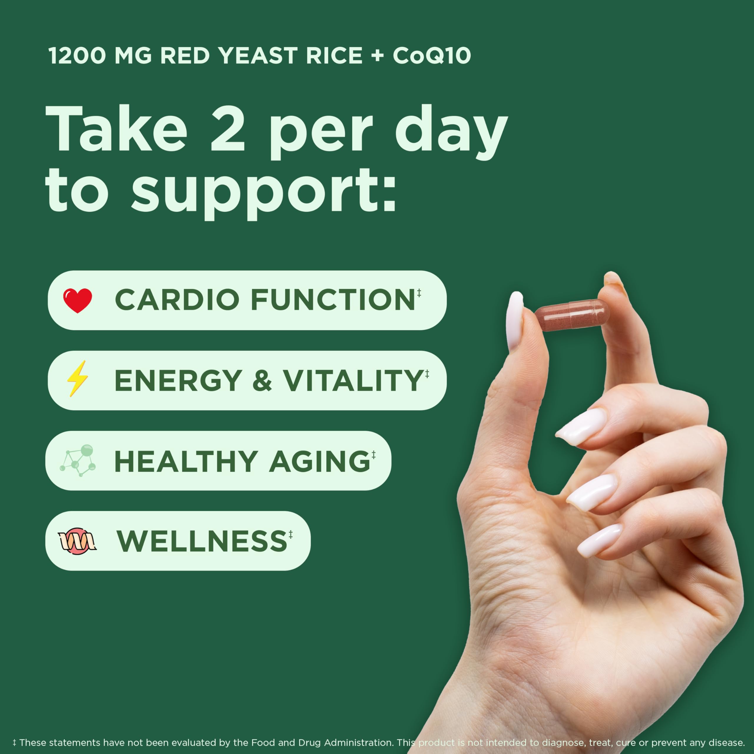 Capsules Yuve levure rouge riz coq10 1200 mg, duo 2 en 1 efficace.