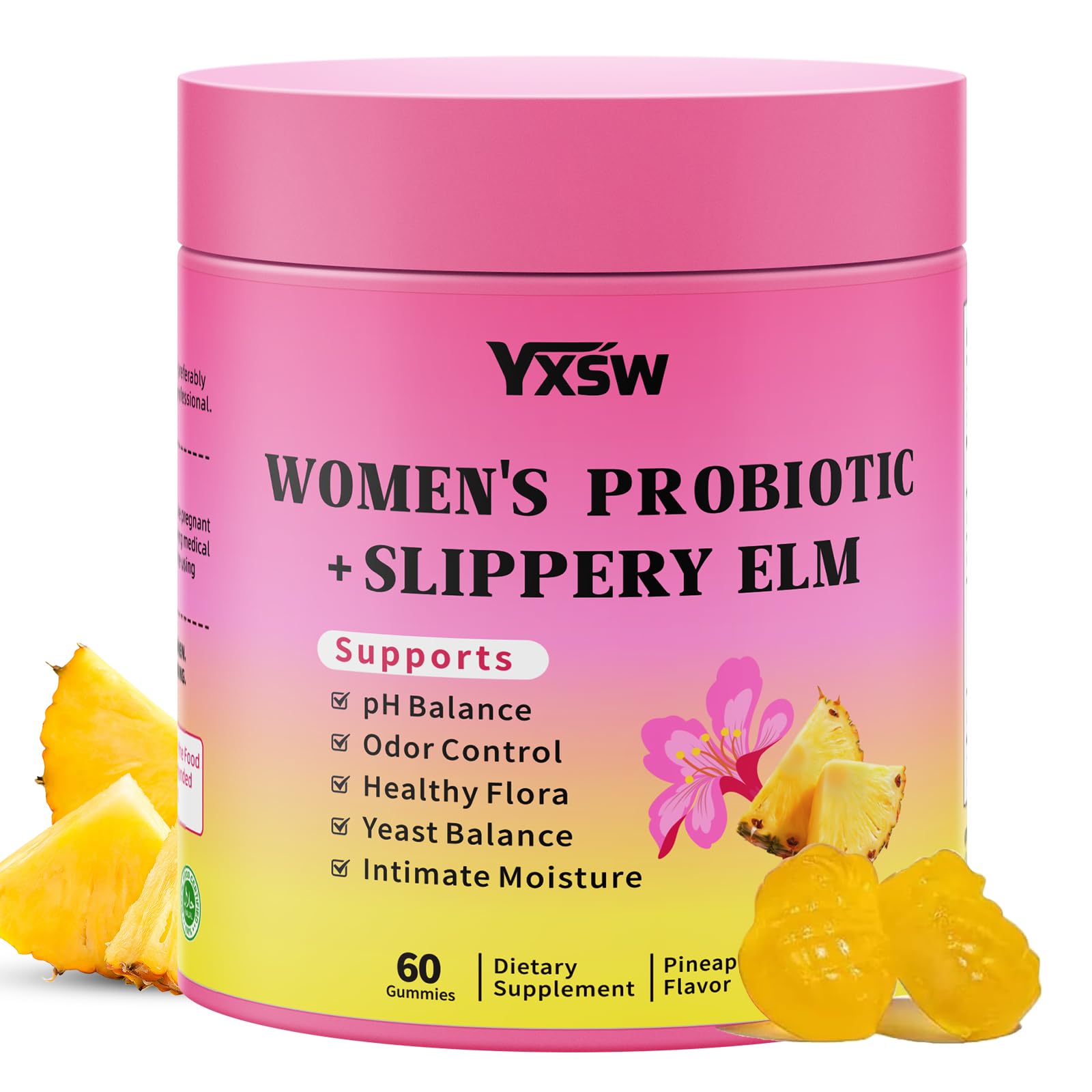 YXSW Gommes Probiotiques Femmes – Bouteille visible, soutien potentiel de l'équilibre intime et de la flore.