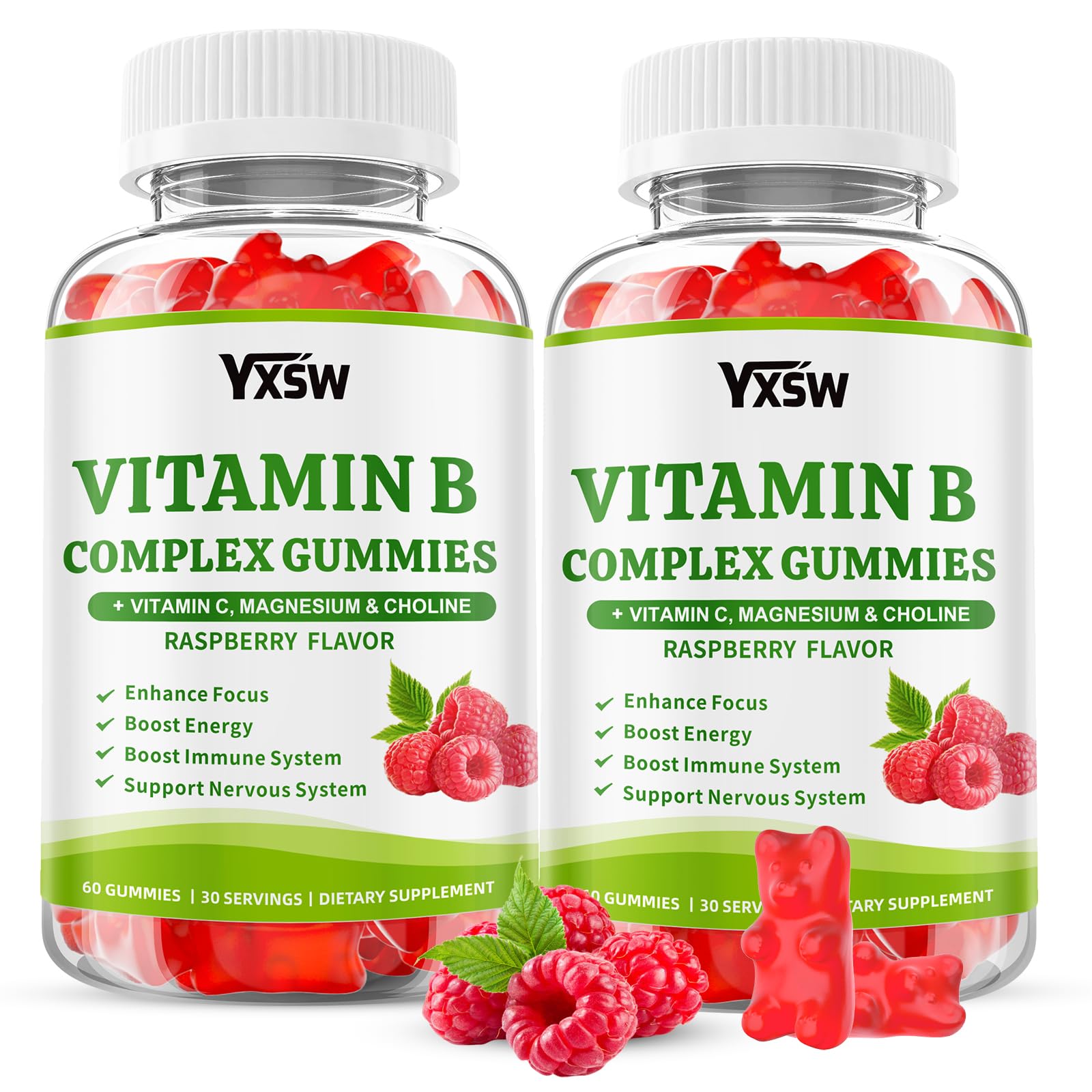 YXSW Complexe B gommes framboise en bouteille, énergie potentielle pour la journée.