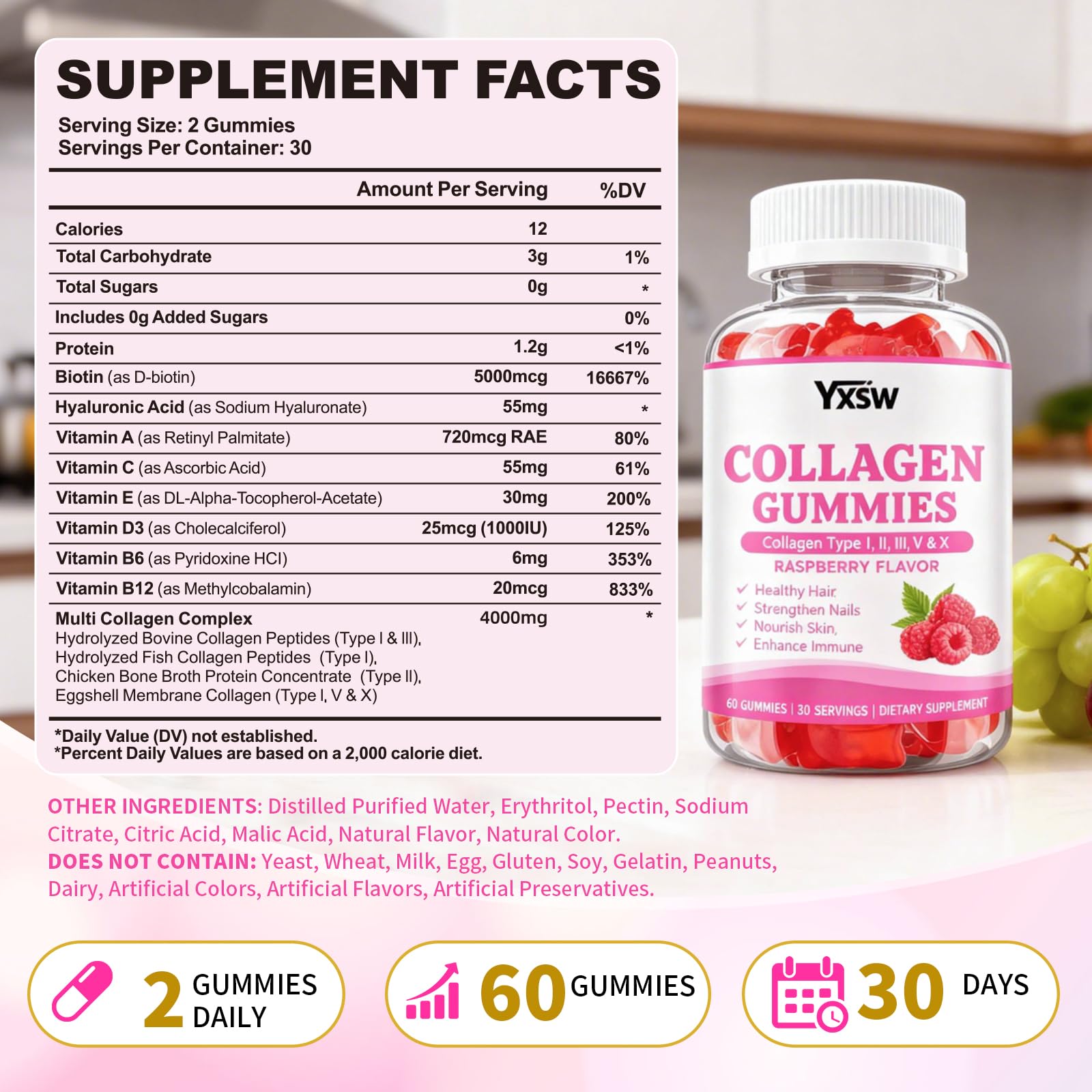 Gommes riches en biotine et vitamines, utilisation quotidienne.
