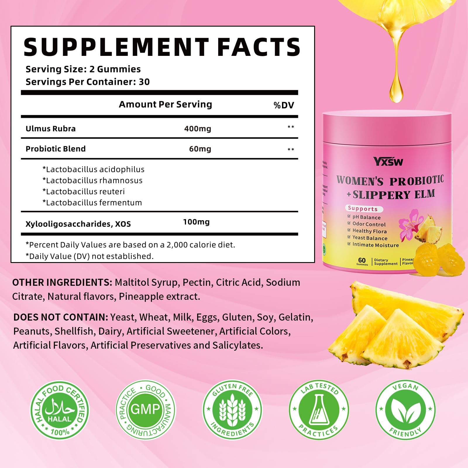 YXSW Gommes Probiotiques Femmes – Gomme d'ananas aromatique, plaisir et digestion douce.