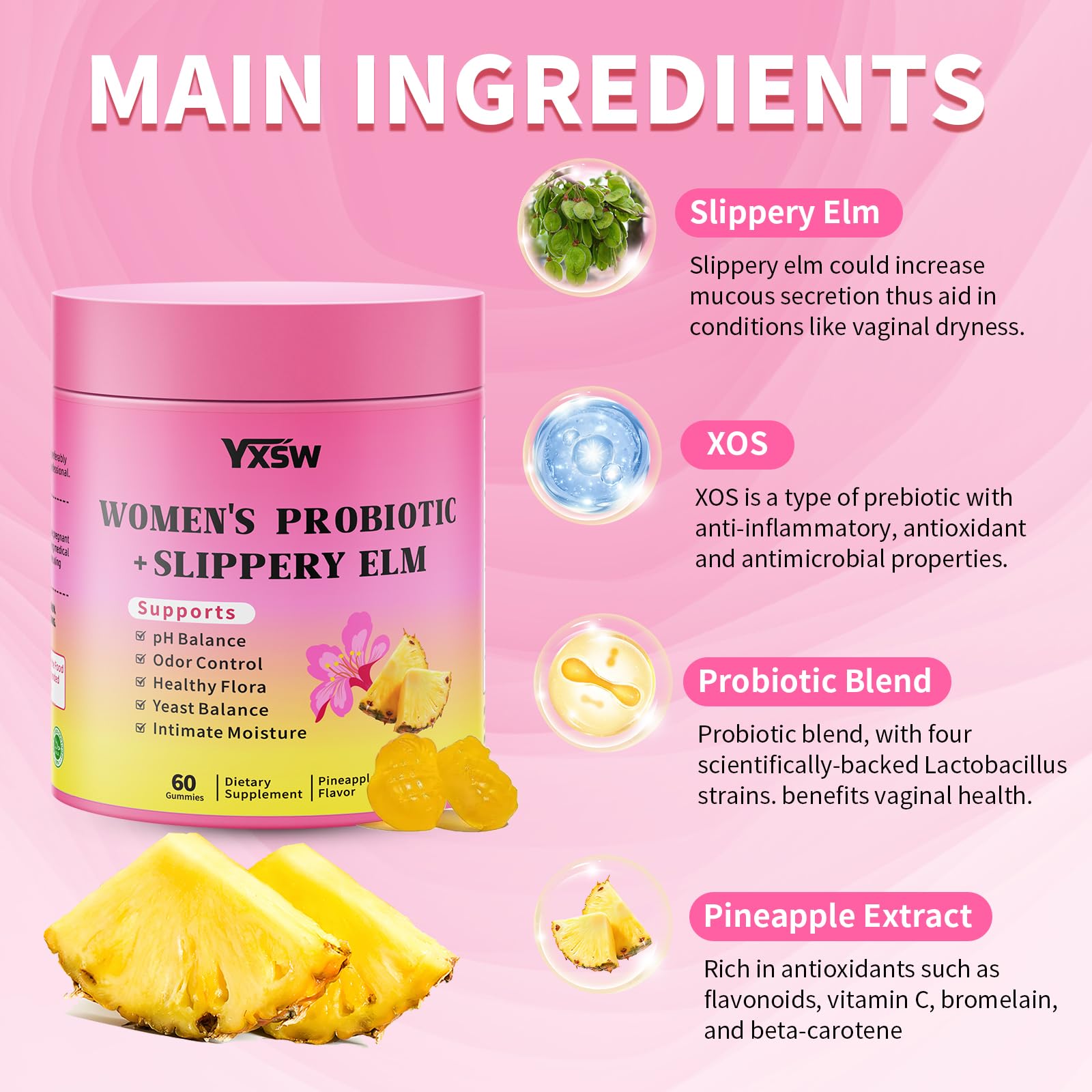 YXSW Gommes Probiotiques – Illustration santé intestinale, mise en avant du microbiome potentiel.