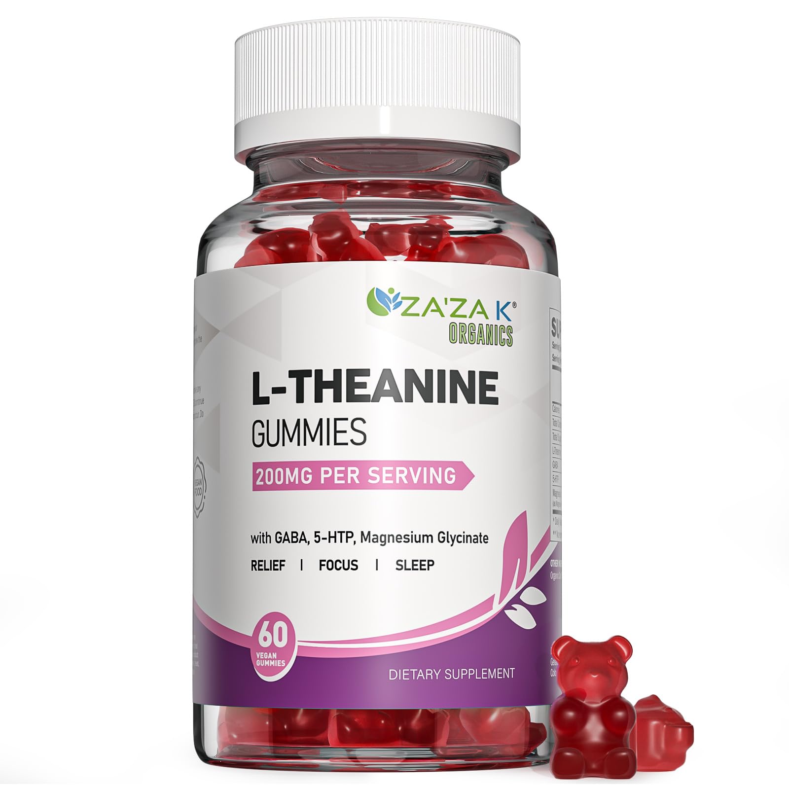ZA'ZA K ORGANICS Gomme L-Theanine 200mg dans bouteille prête à une routine concentrée
