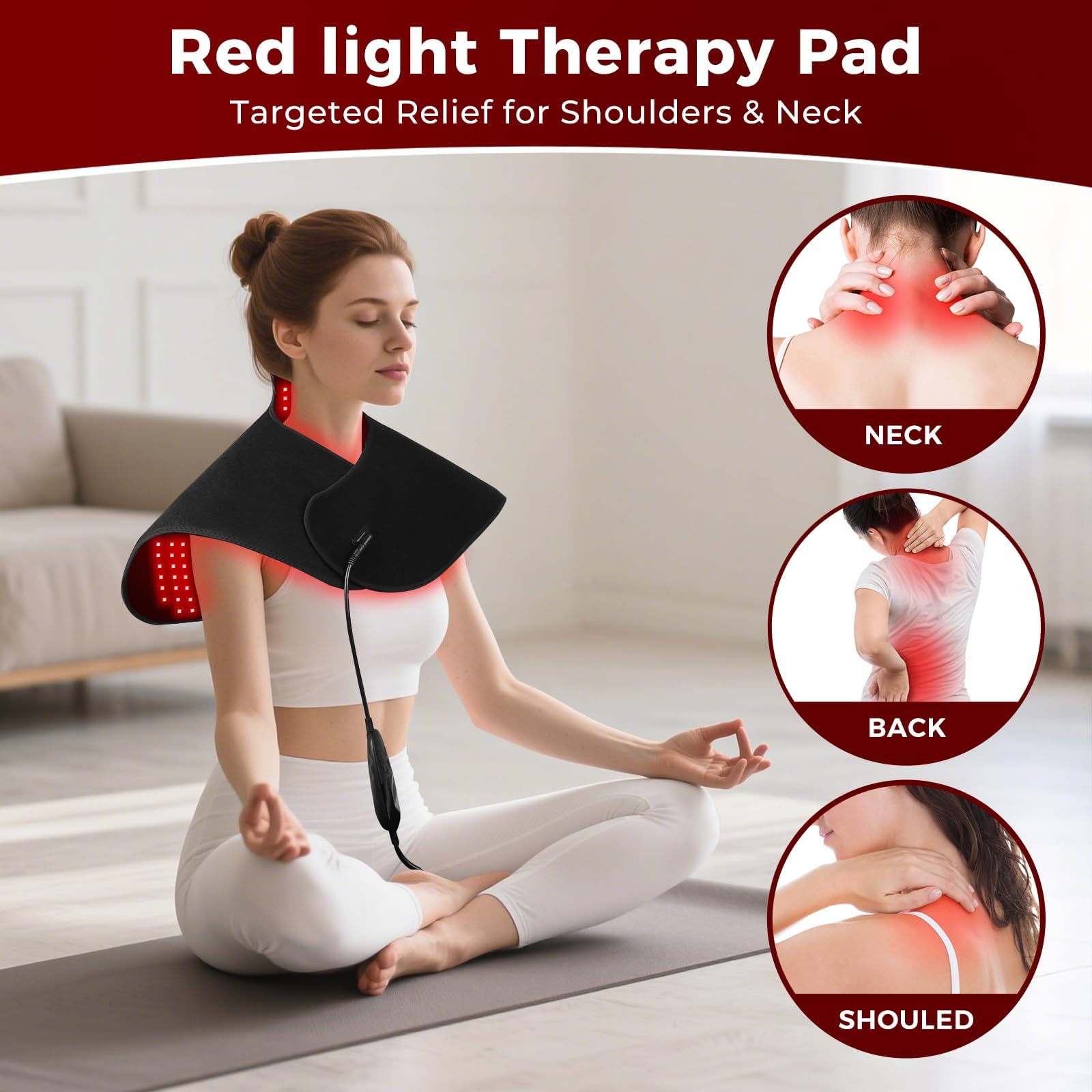 ZAEXAE tapis thérapie lumineuse, diffusion homogène sur le dos et les épaules.