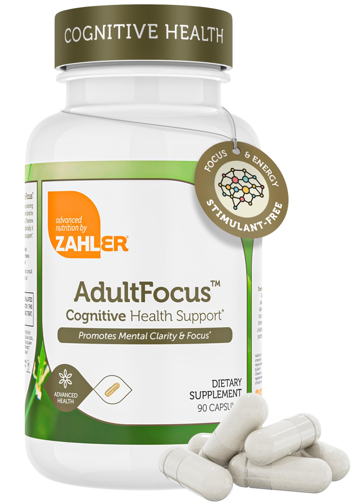 Zahler AdultFocus: bouteille et étiquette, soutien potentiel à la concentration.