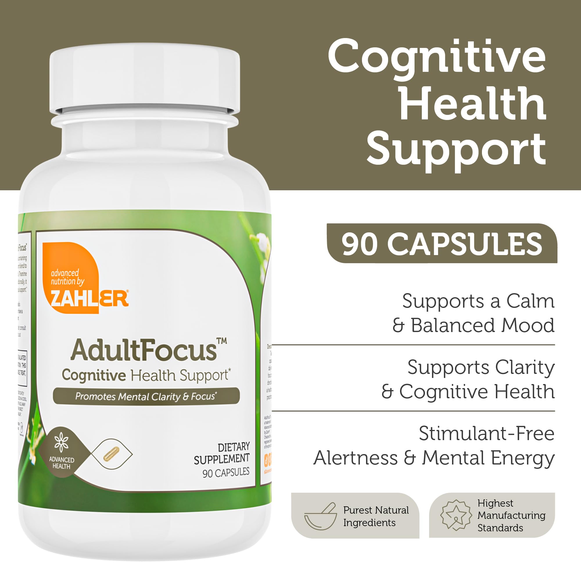 Zahler AdultFocus: capsules vues de près, formulation pour l'attention.