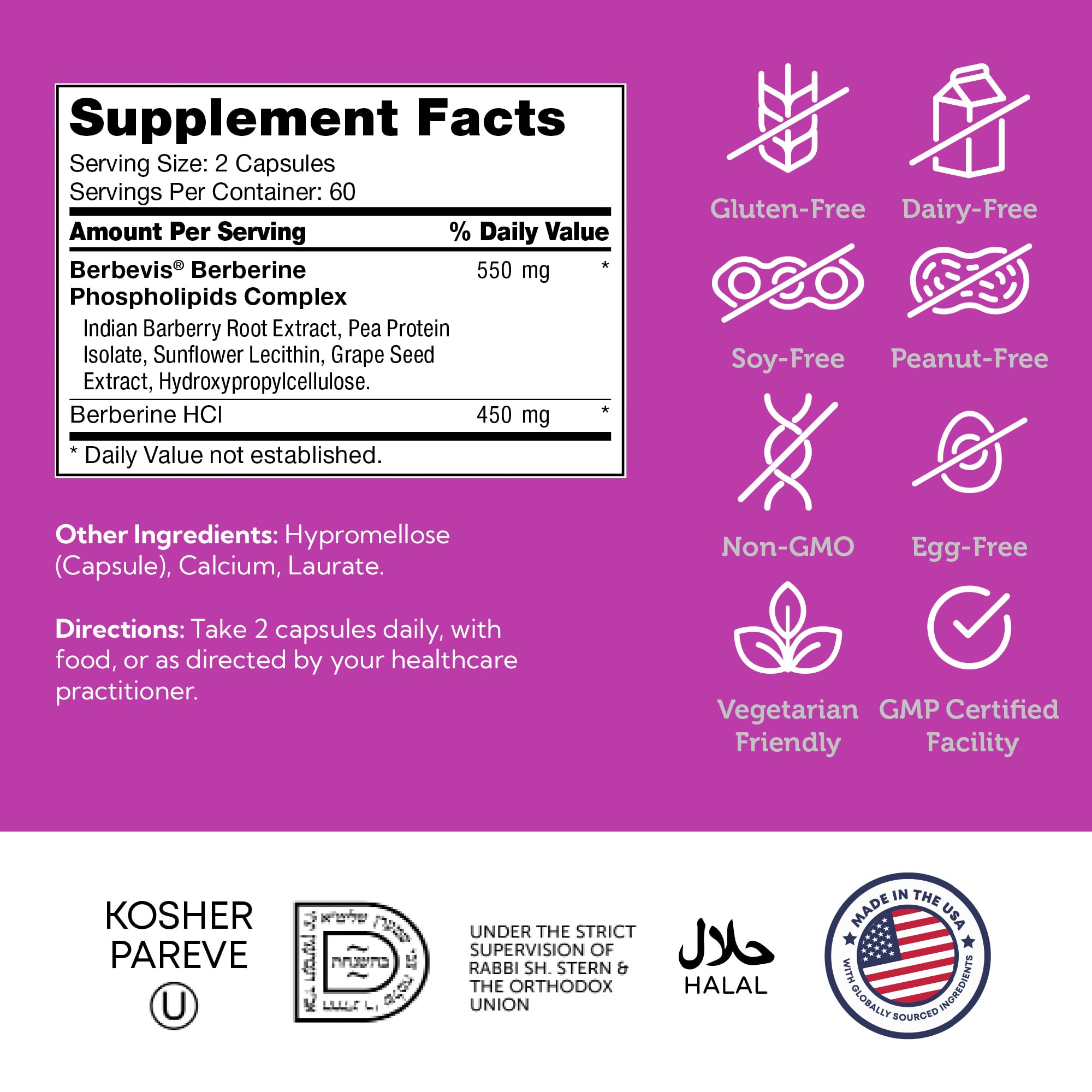 Certifications GMP Zahler Berberine assurant pureté et traçabilité.