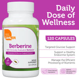 Étiquette Zahler Berberine montrant les informations produit et dosage pour une utilisation éclairée.
