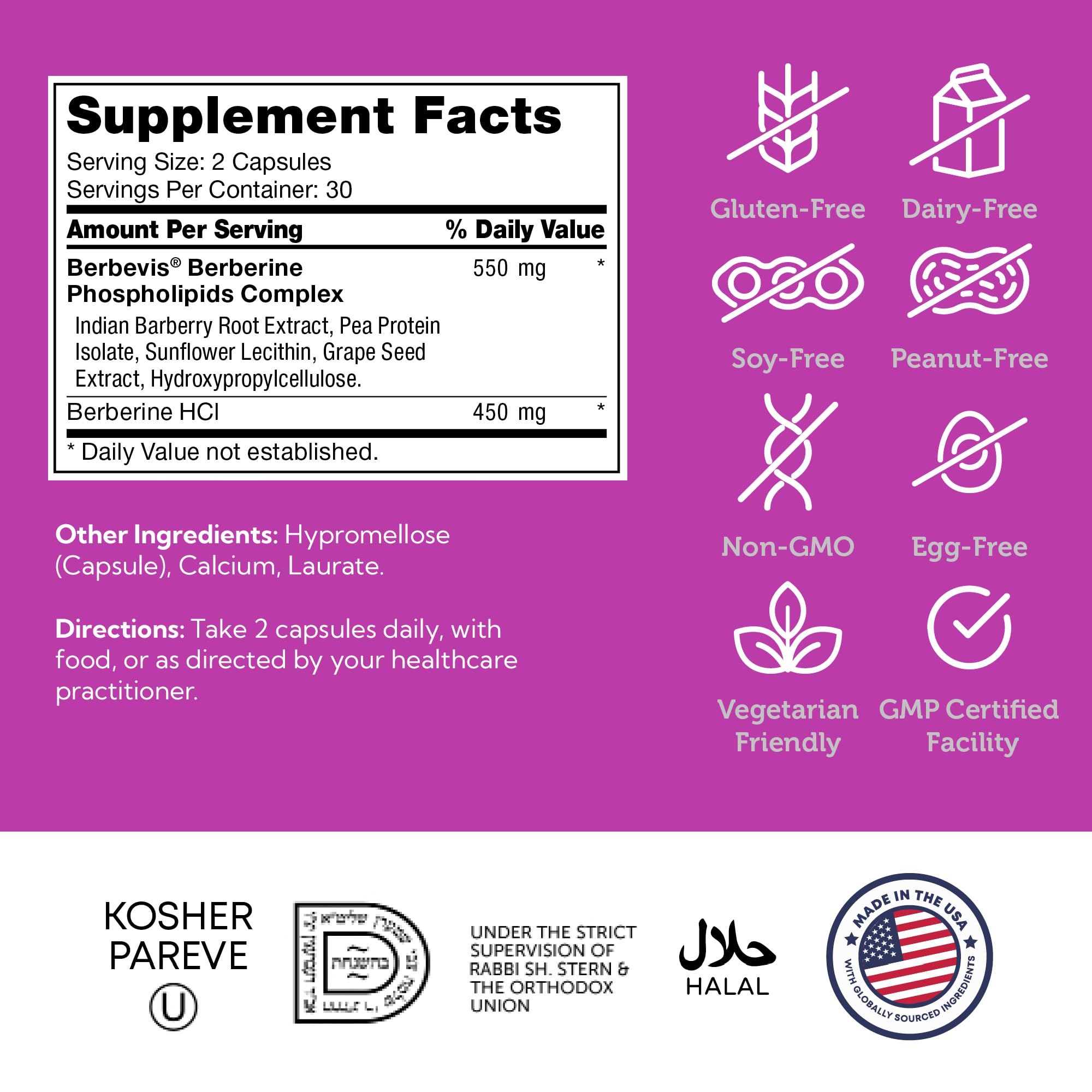 Zahler Berberine: fabriqué aux Etats-Unis dans des installations GMP.