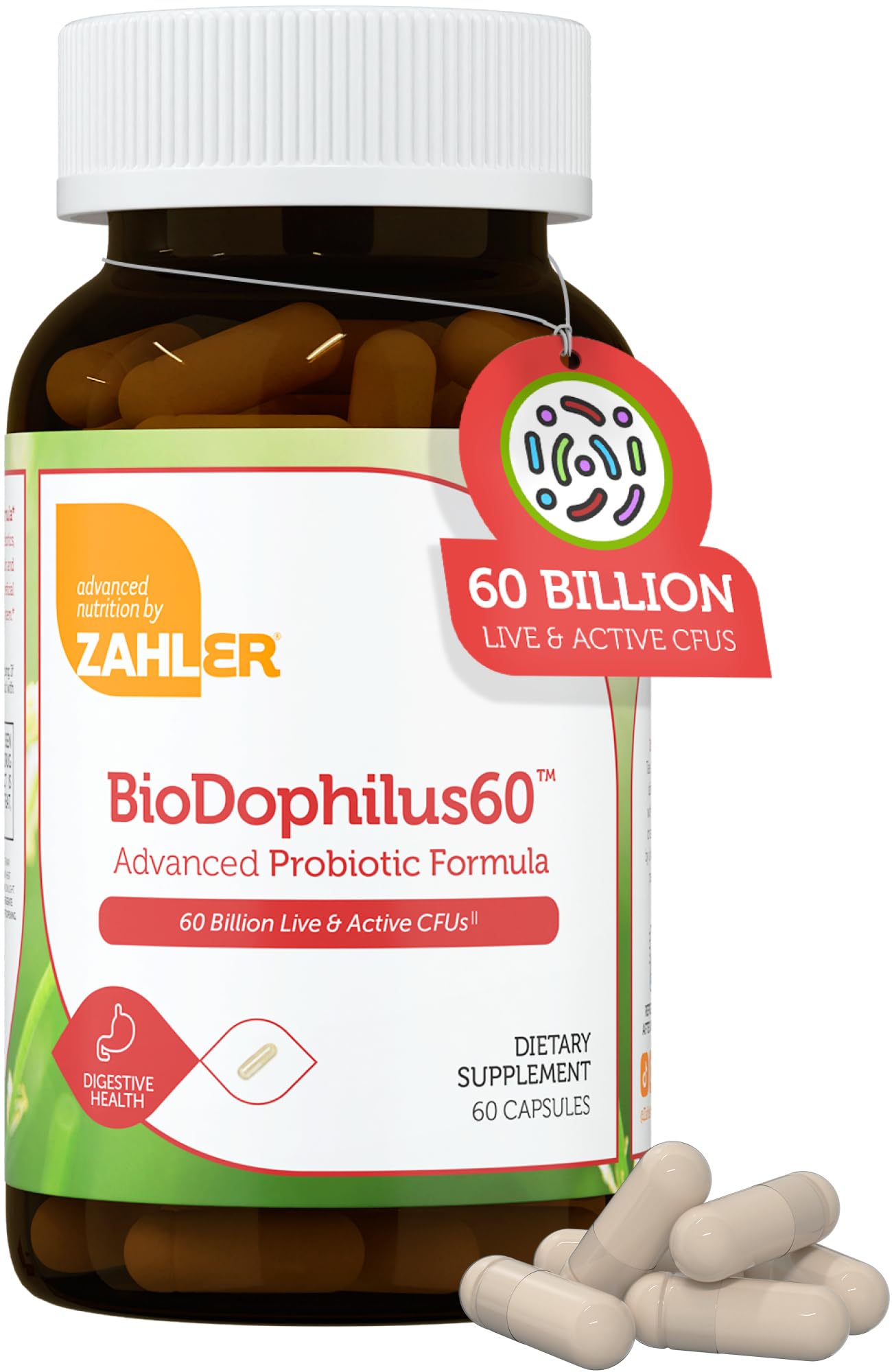 Zahler BioDophilus60 – bouteille, soutien potentiel à la digestion quotidienne.