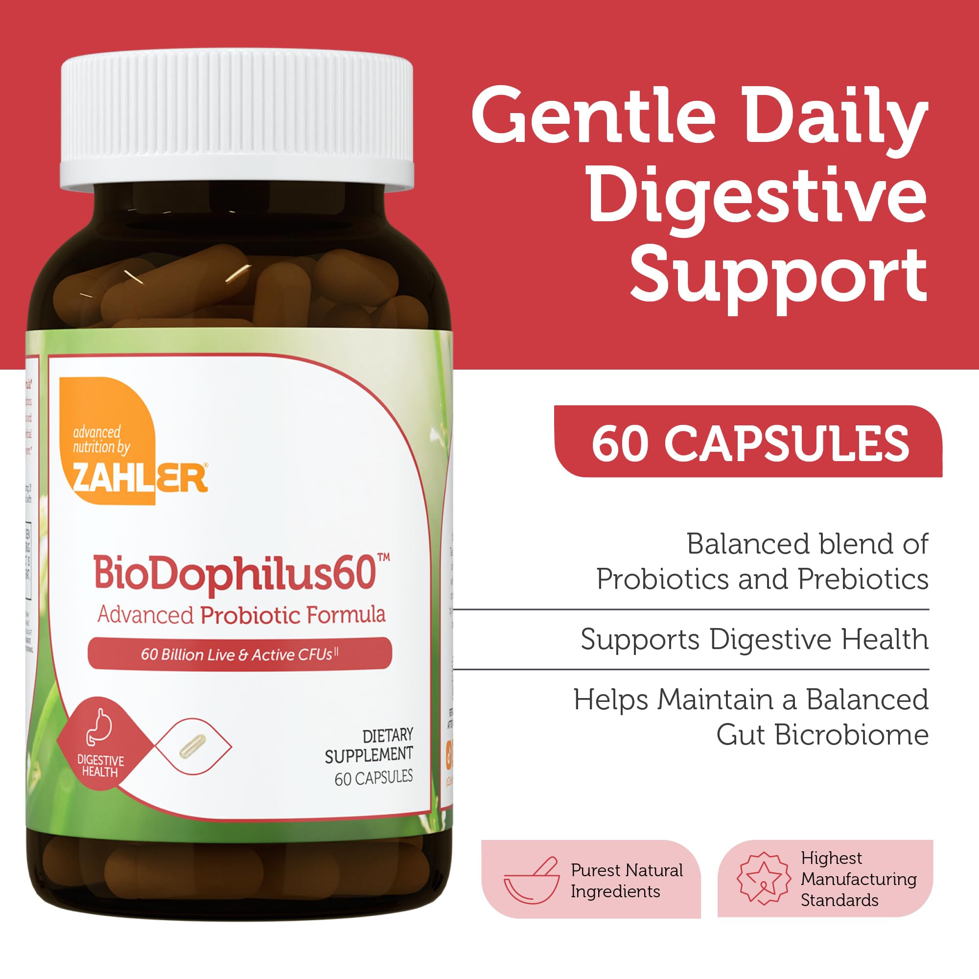 Zahler BioDophilus60 – capsules, ingestion facile pour l'équilibre intestinal.