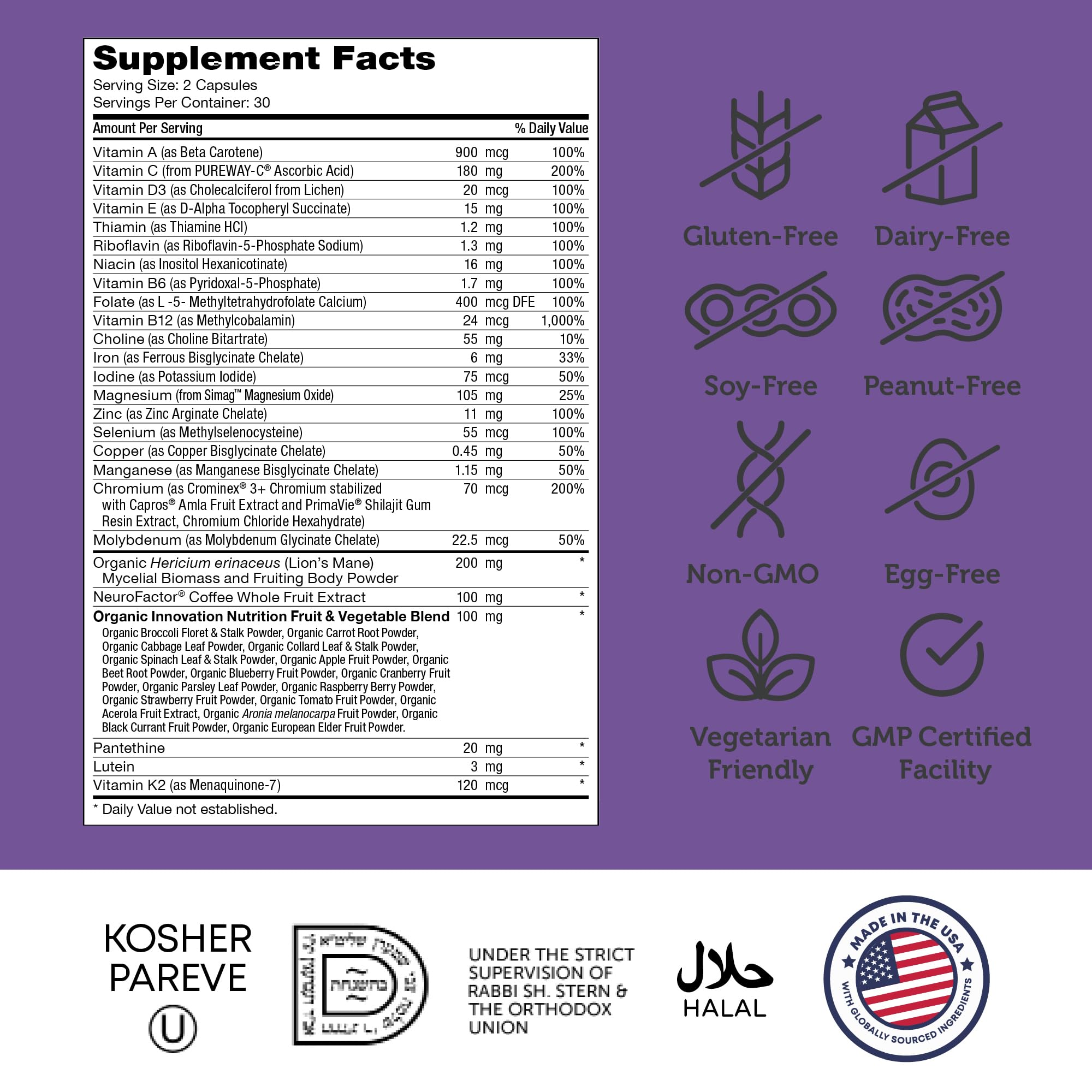 Emballage certifié casher, Zahler Brainfood, compatible végane et sans allergènes.