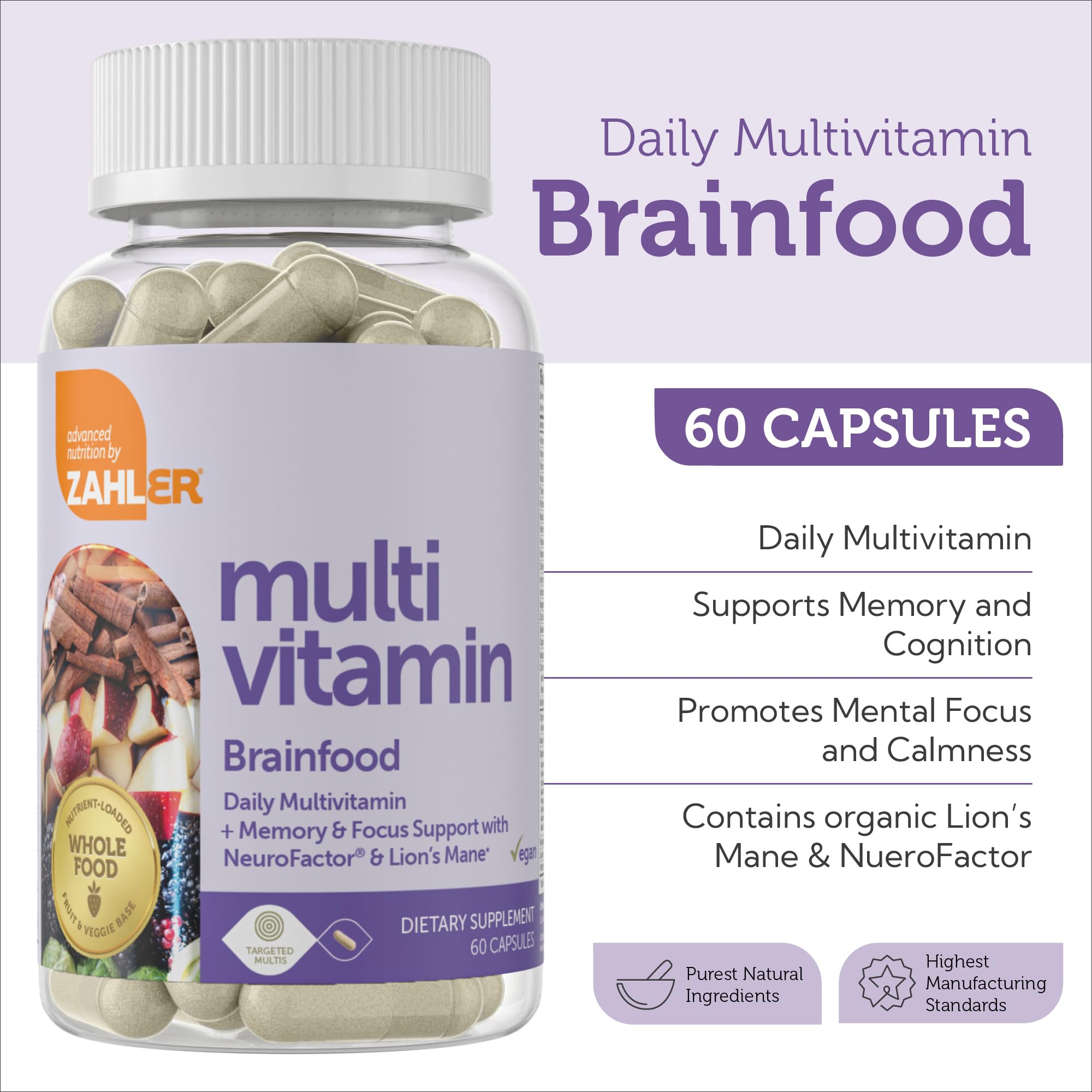 Étiquette du produit Zahler Brainfood, tableau nutritionnel et ingrédients, transparence et choix informés.