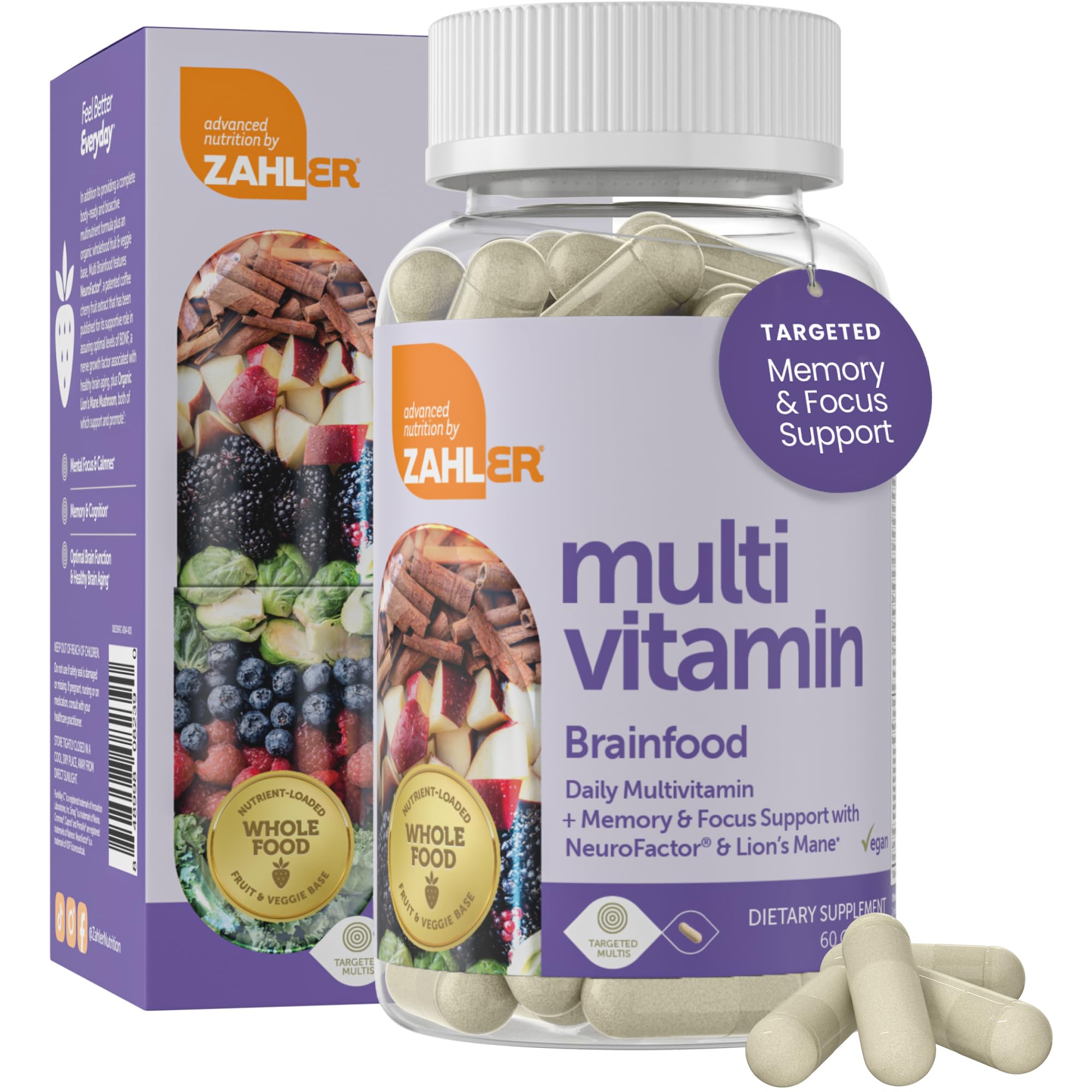 Gélules Zahler Brainfood, gros plan sur les capsules, gélules faciles à avaler.