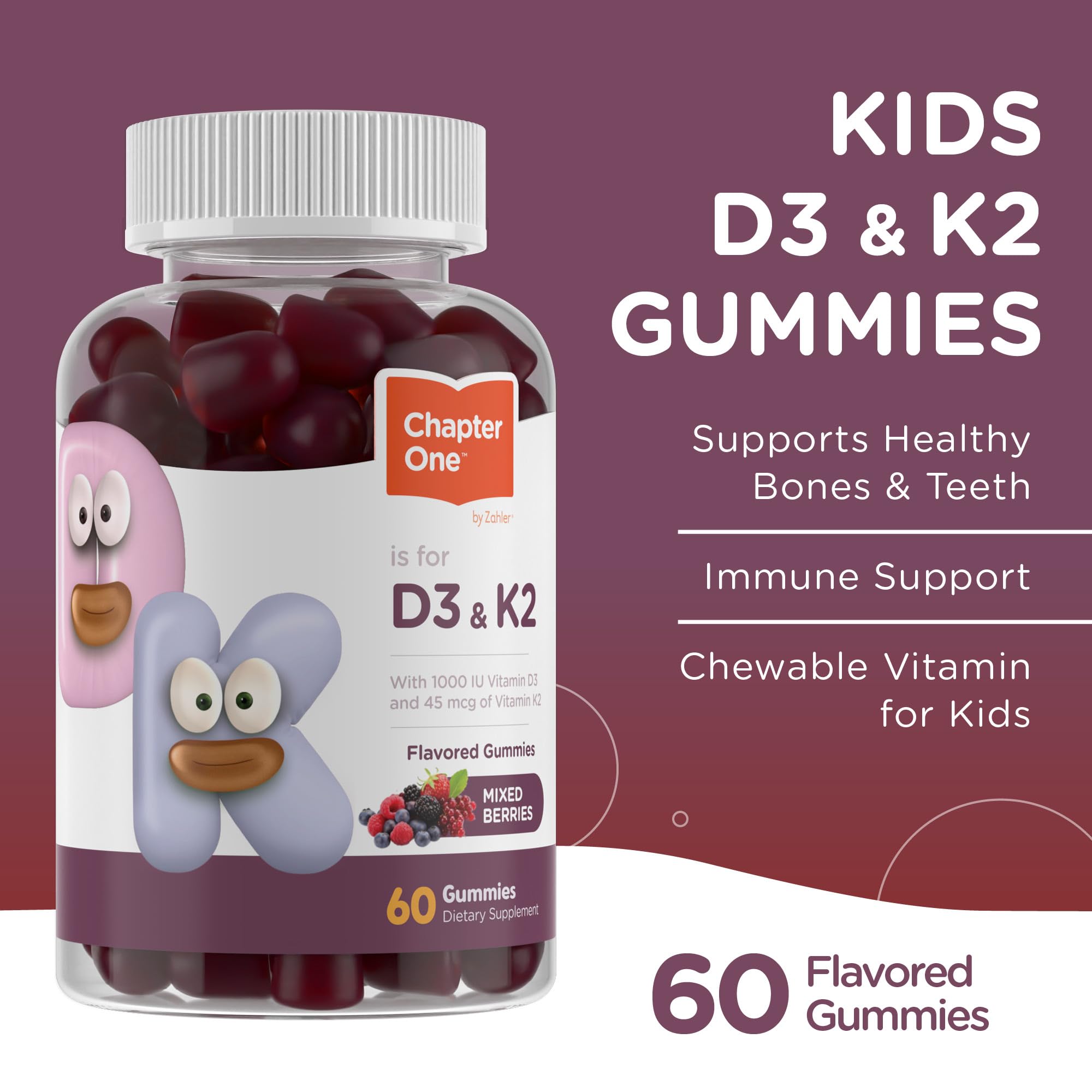 Goût fruits mélangés des gommes Zahler Chapitre Un D3K2, plaisir quotidien pour les enfants.