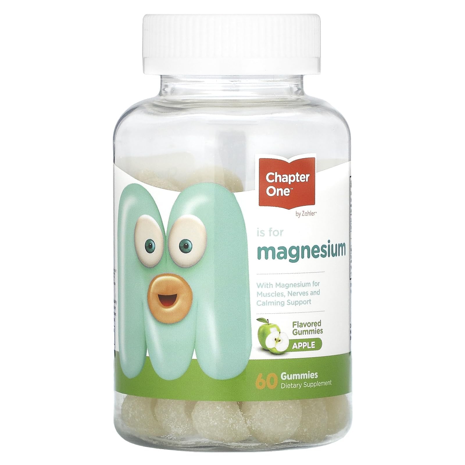 Gommes Zahler Chapter One Magnesium, bouteille saveur pomme, soutiennent le calme et la fonction nerveuse.