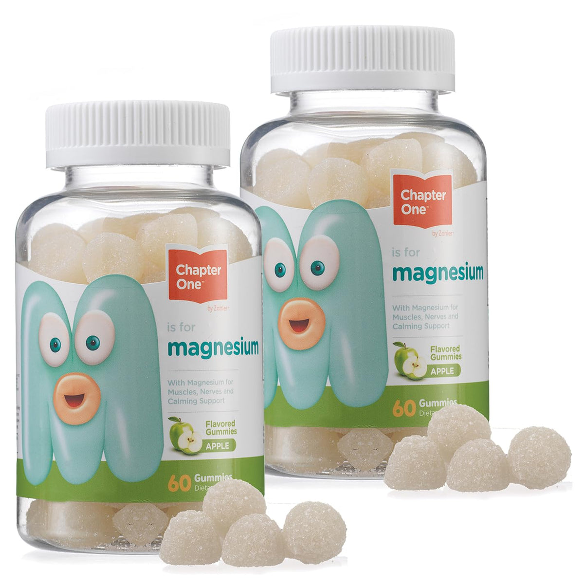 Gommes magnésium Zahler Chapter One, saveur pomme, pour le calme et la fonction nerveuse