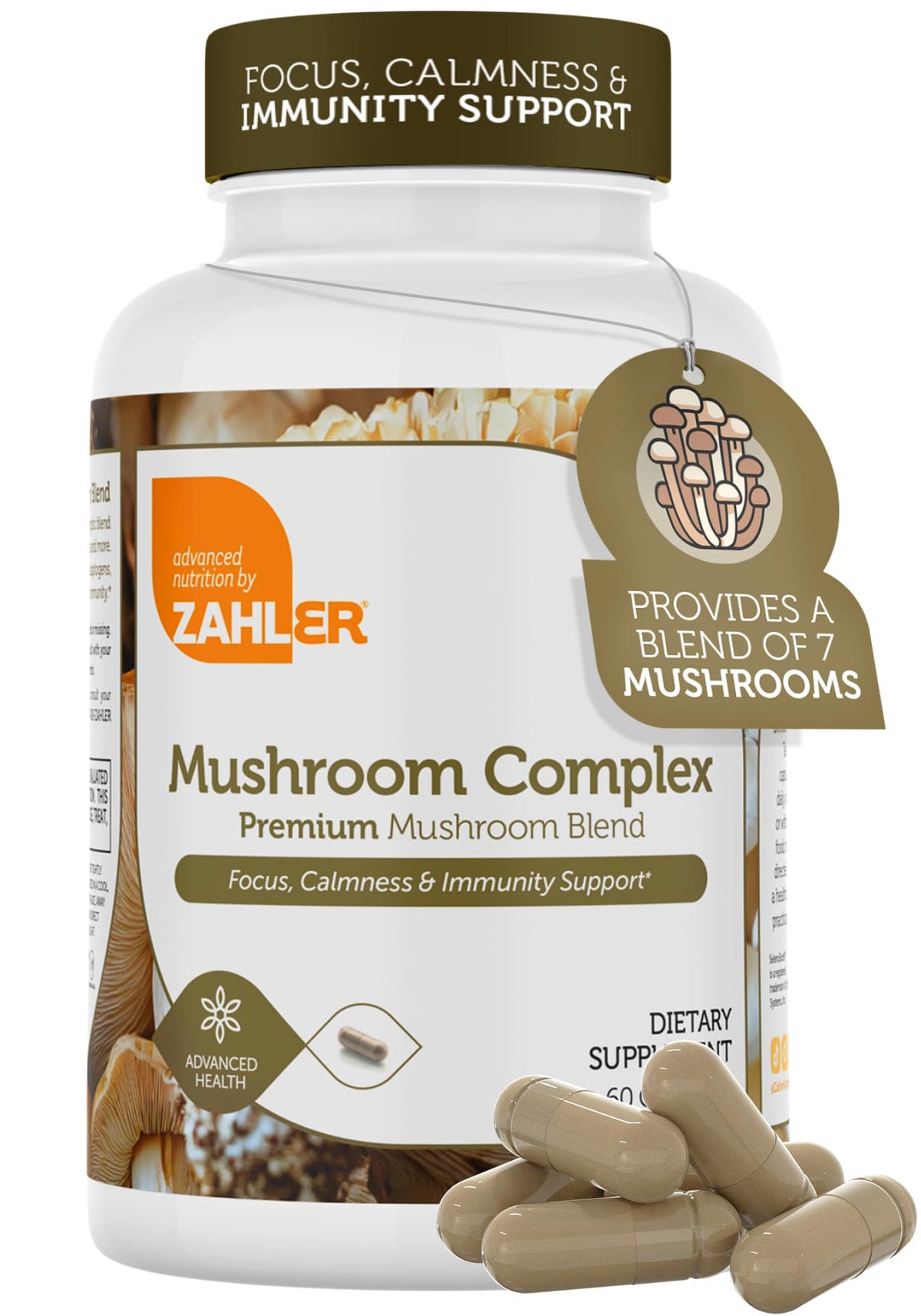 Zahler complexe de champignons : bouteille de 60 capsules, concentration et immunité.