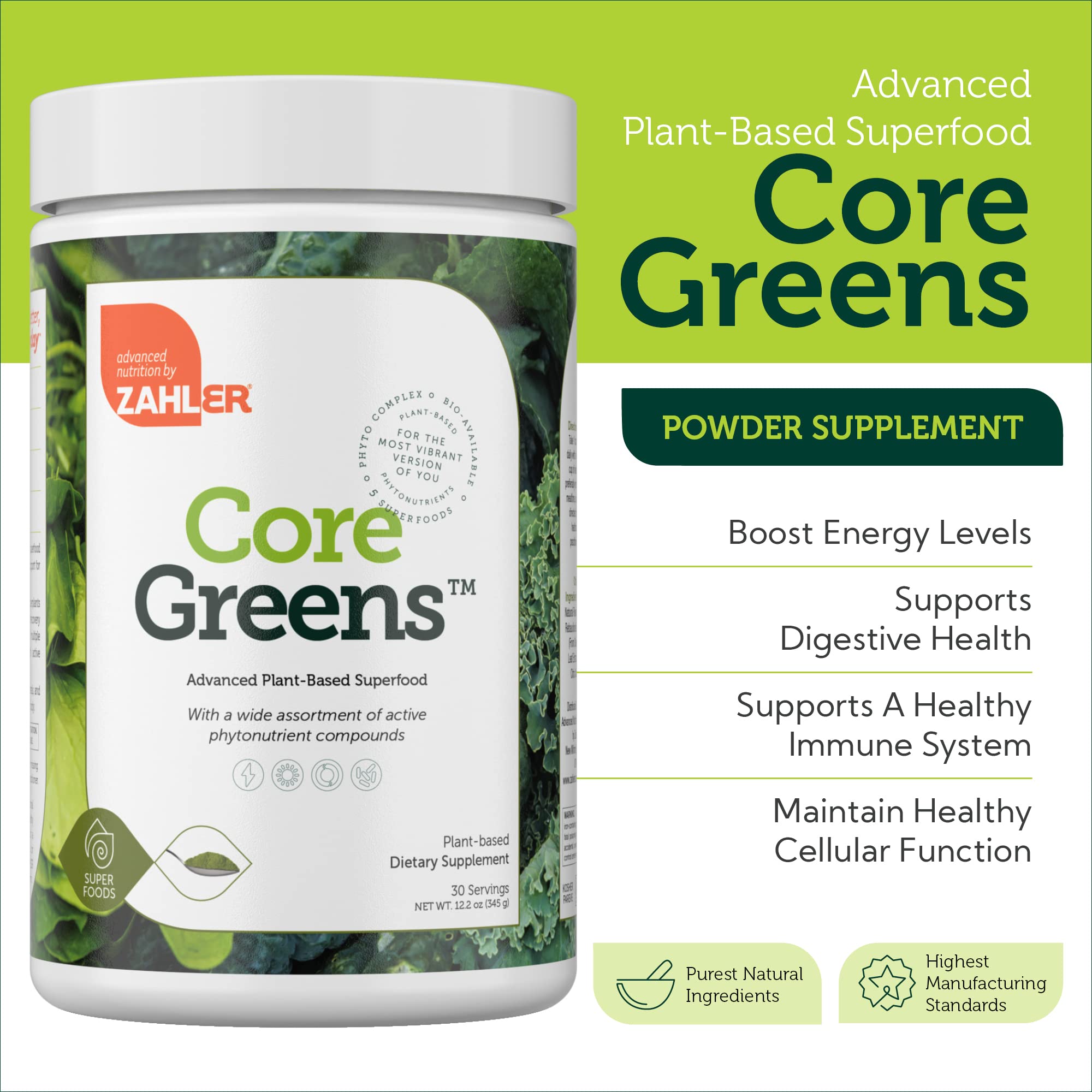 Zahler Core Greens mélange Spectra pourPhytonutriments et antioxydants