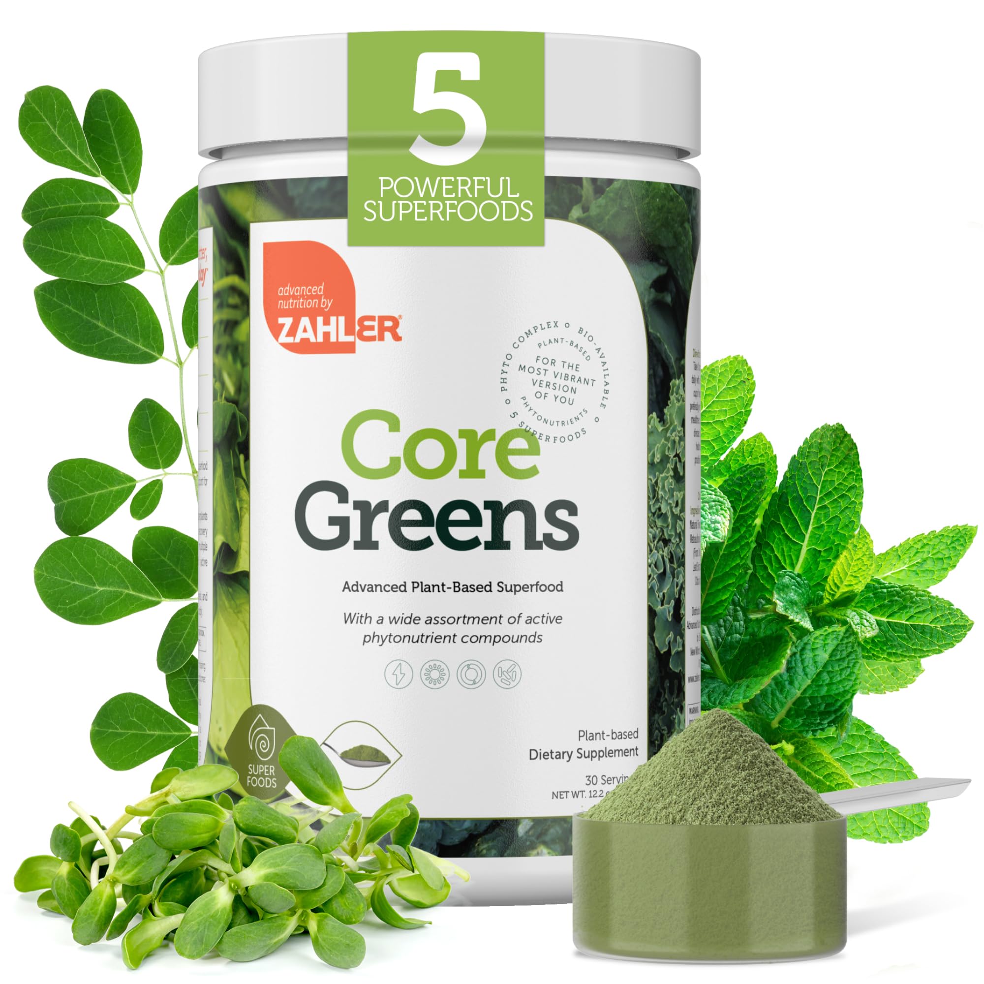 Zahler Core Greens dans un smoothie vert, présentation naturelle et équilibrée