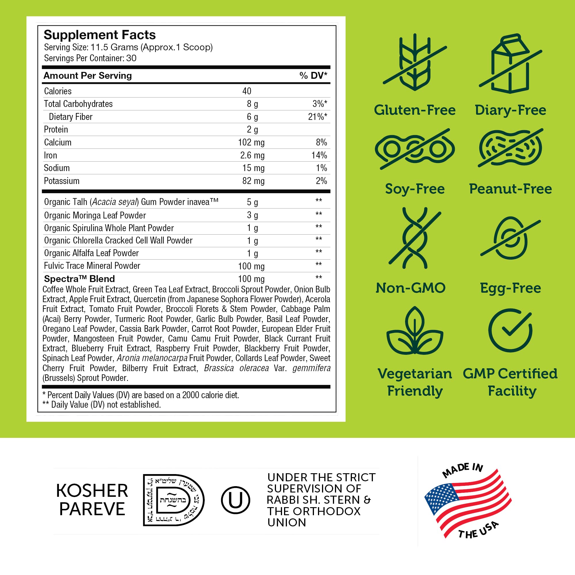 Core Greens sans gluten sans soja ni produits laitiers pour régimes variés