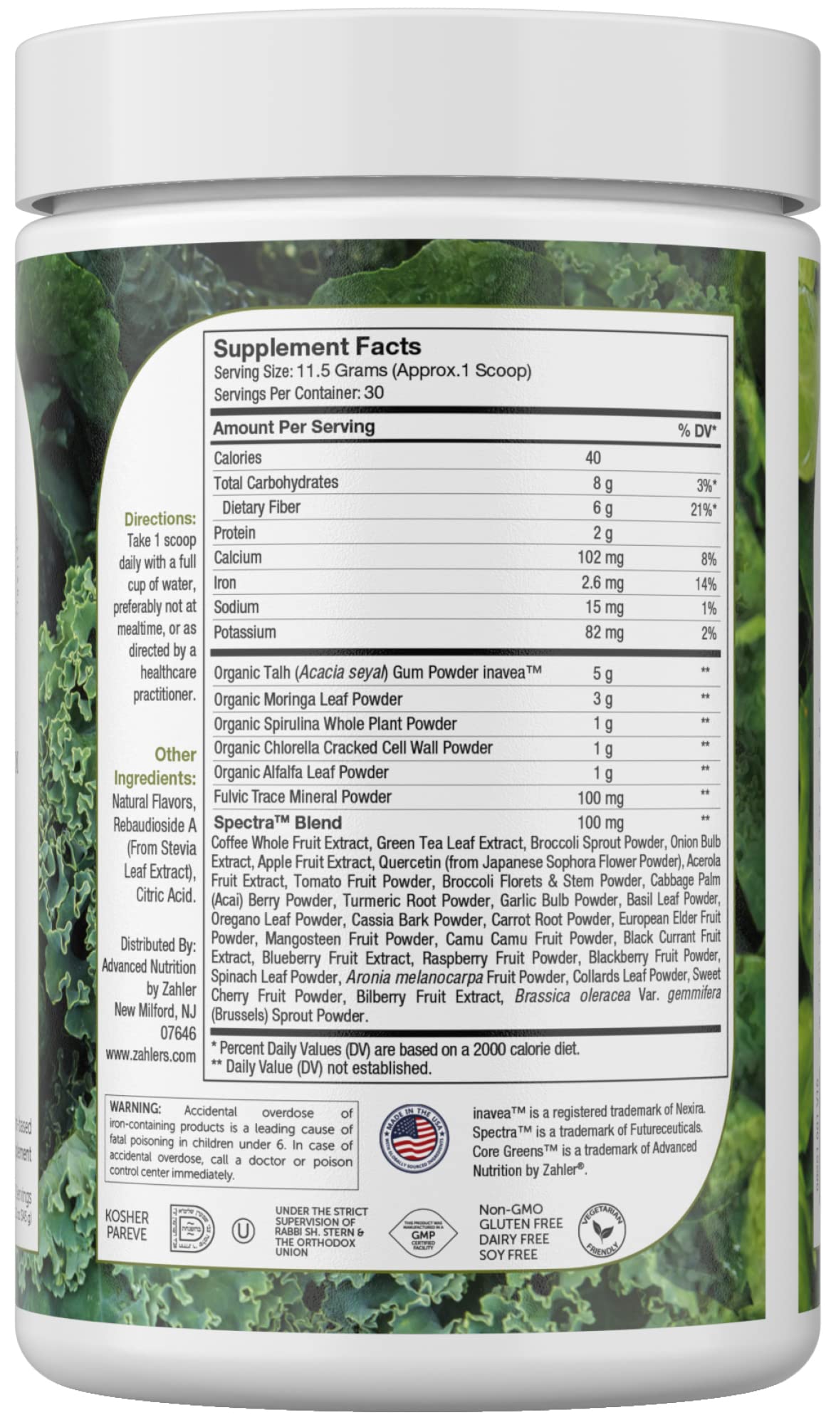 Zahler Core Greens spiruline et chlorophylle pour un apport végétal