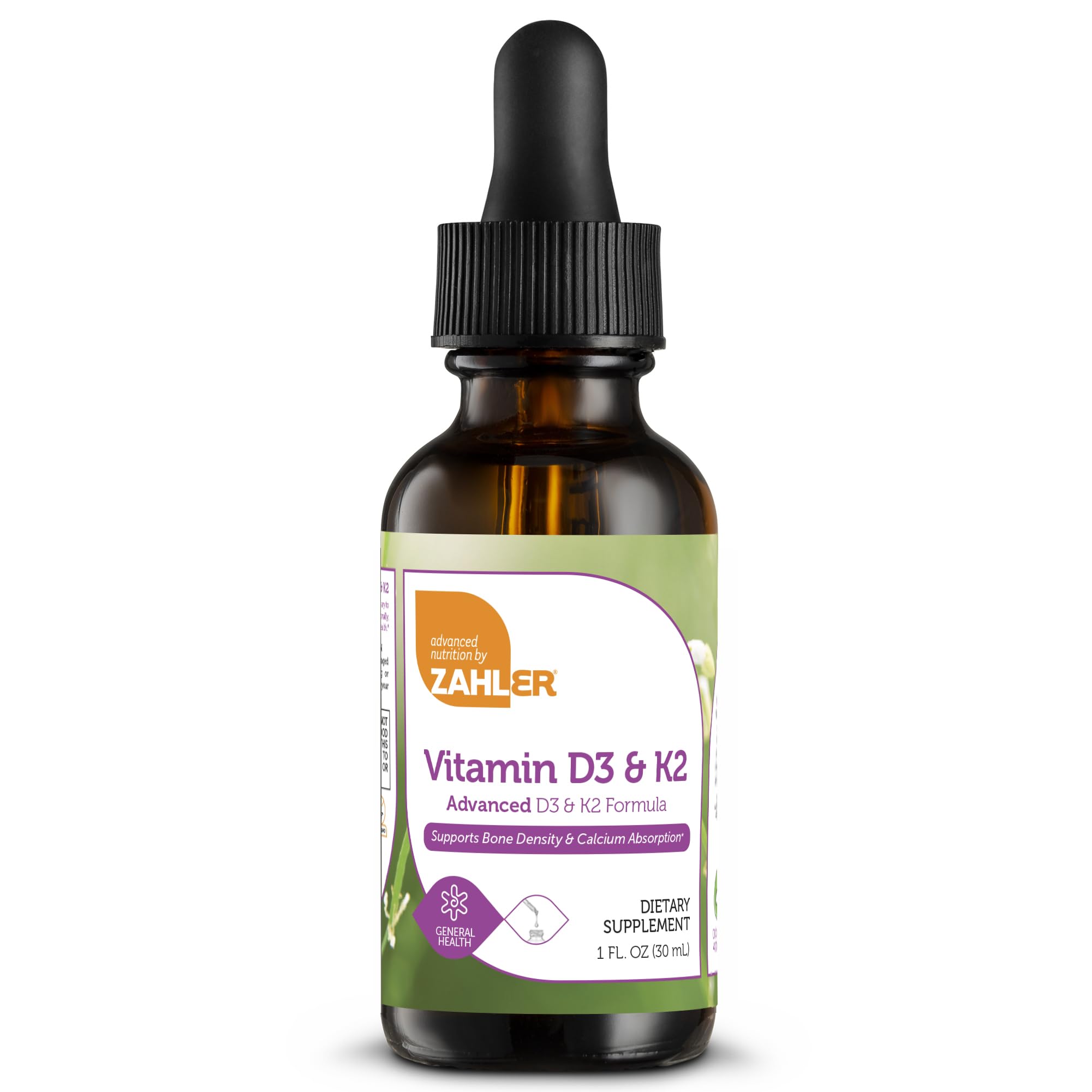 Gouttes Zahler D3 K2 – bouteille pratique indiquant l’utilisation facile pour l’absorption du calcium.