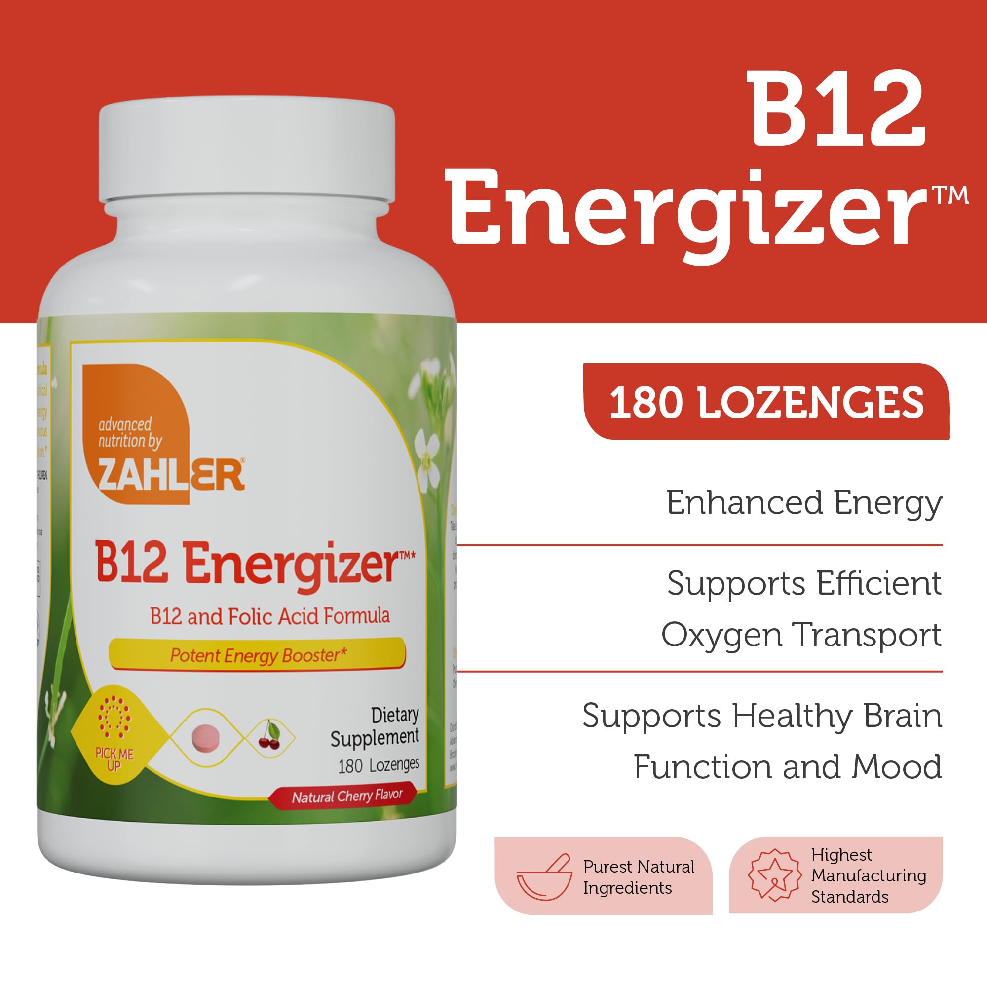 Bouteille Zahler Energizer B12 5000 mcg, format pratique
