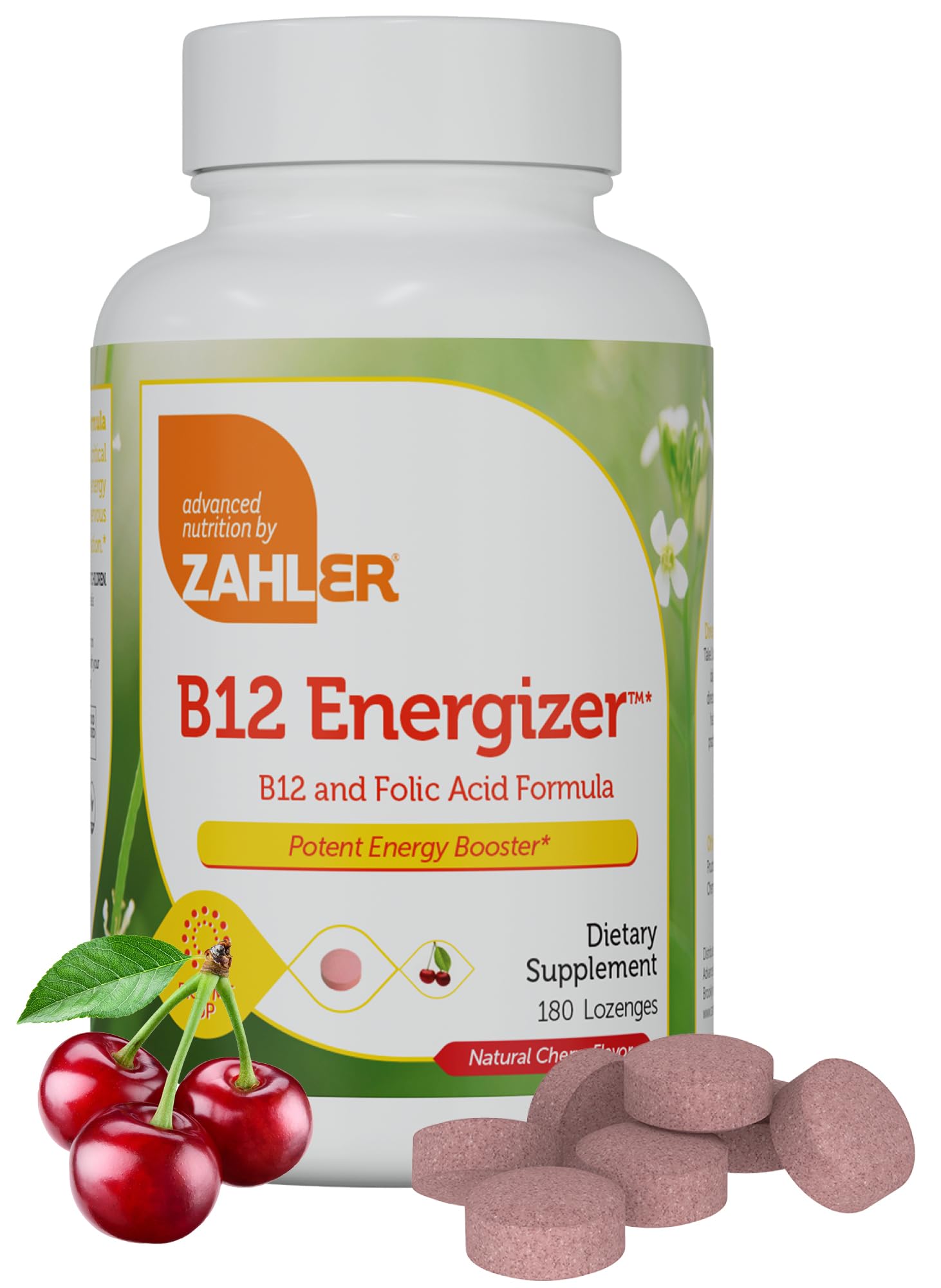 Pastilles cerise Zahler Energizer B12 5000 mcg, dissolution rapide pour énergie naturelle