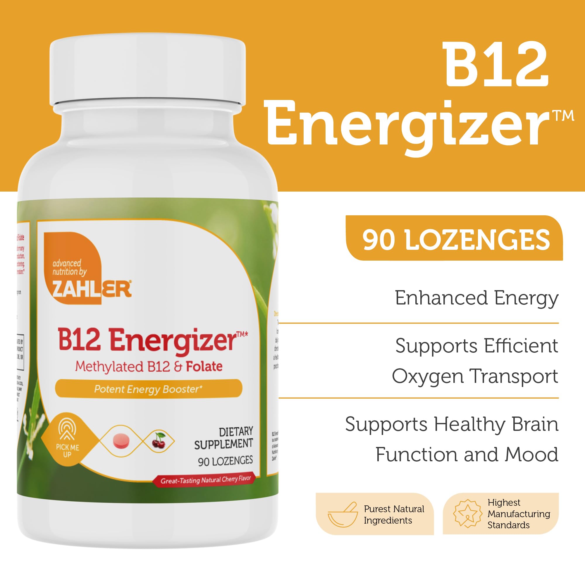Zahler Energizer B12 méthylée et folate, formulation double énergie