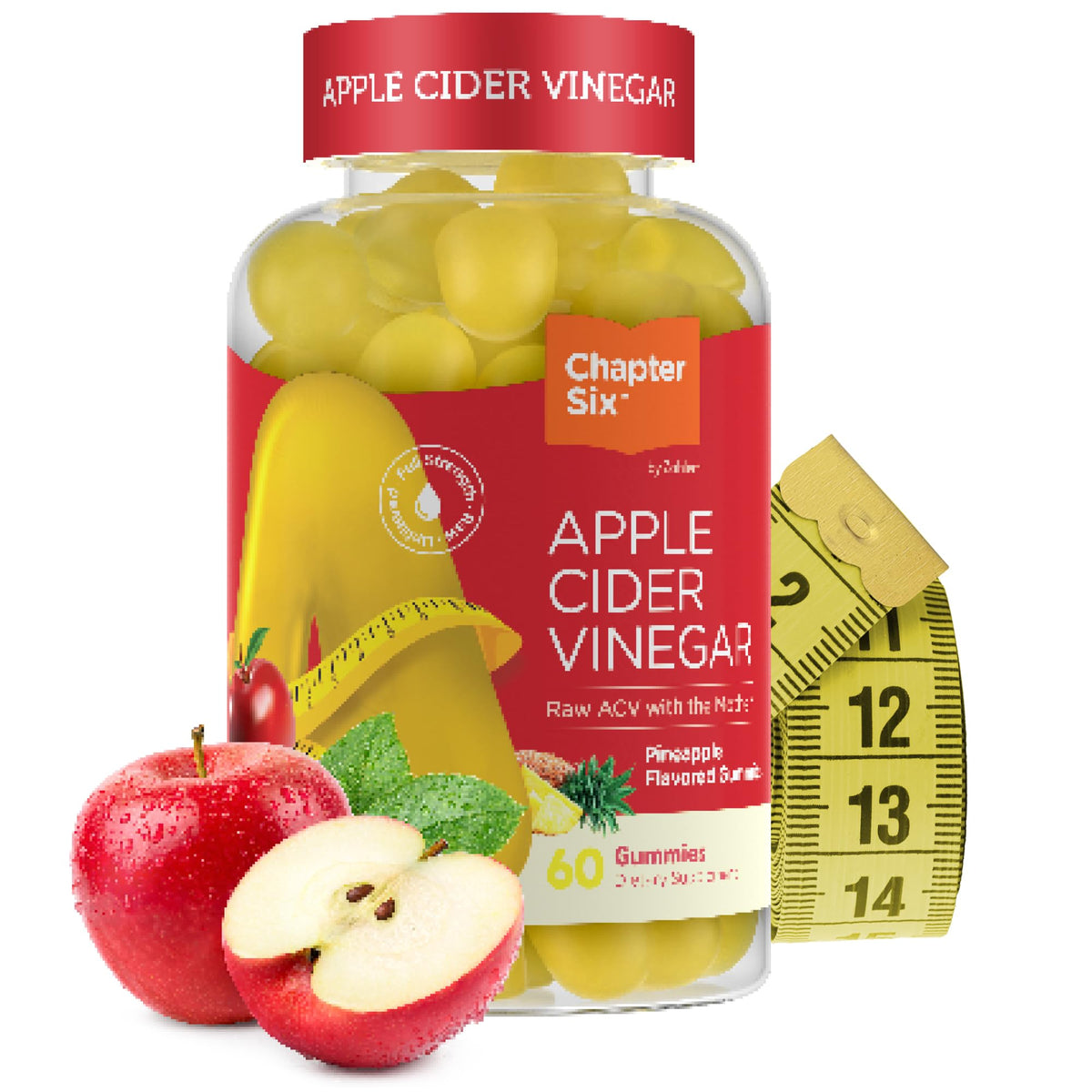 Gommes Zahler au vinaigre de cidre pomme saveur ananas dans une bouteille, soutien digestion quotidien.