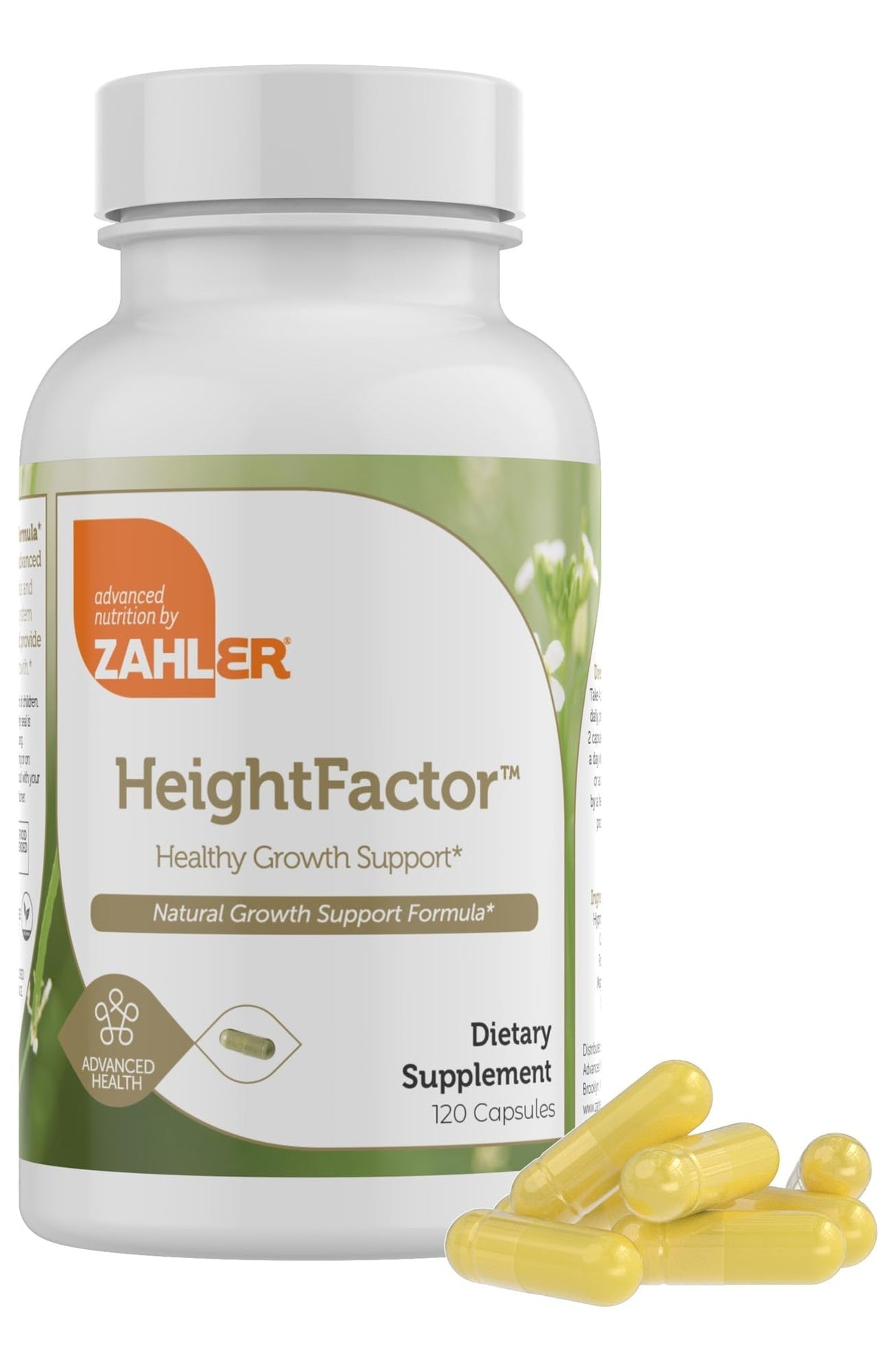 Zahler Height Factor emballage montrant le produit et ses détails, promesse de croissance potentielle