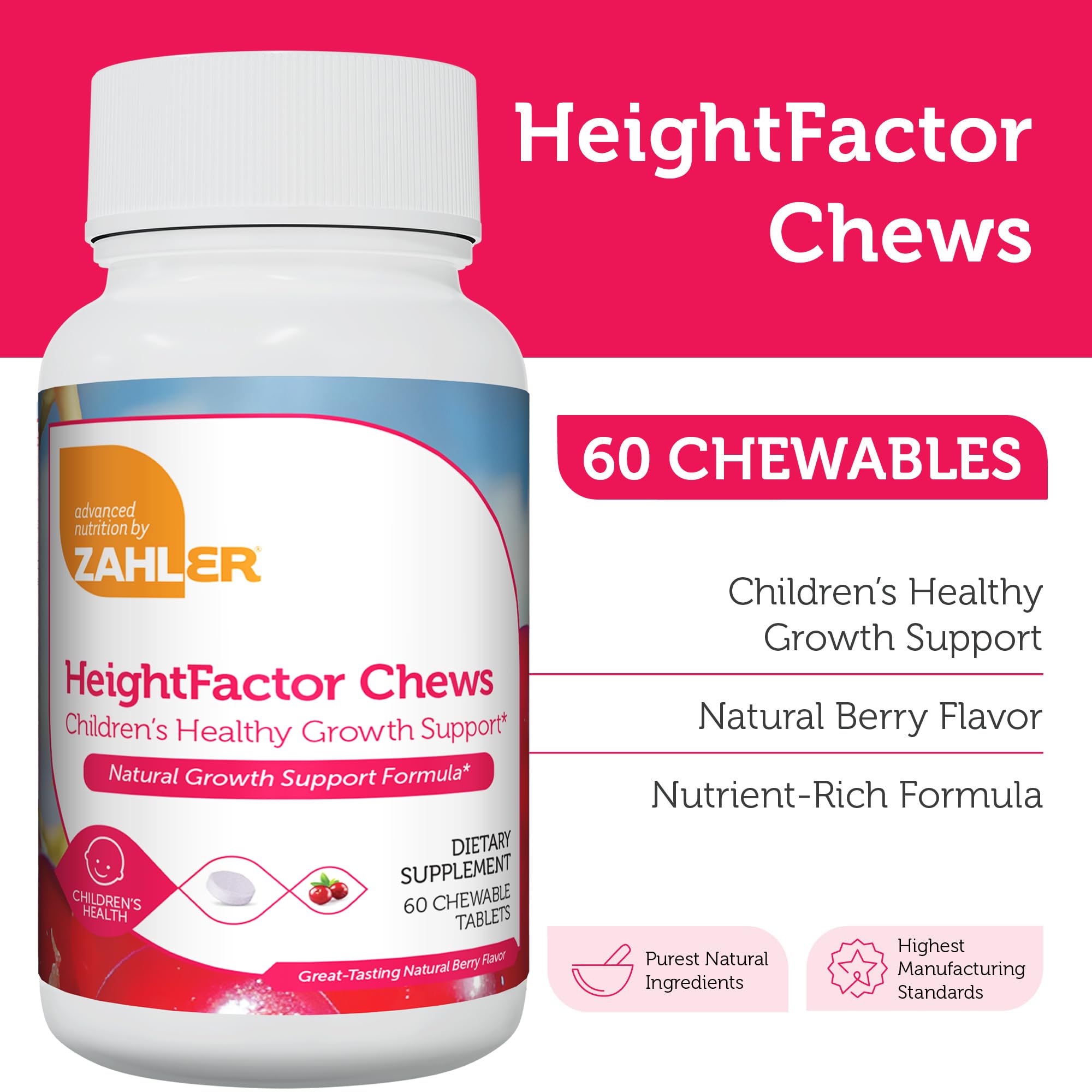 Zahler HeightFactor: comprimés à mâcher riches en vitamines essentielles pour soutenir la croissance.