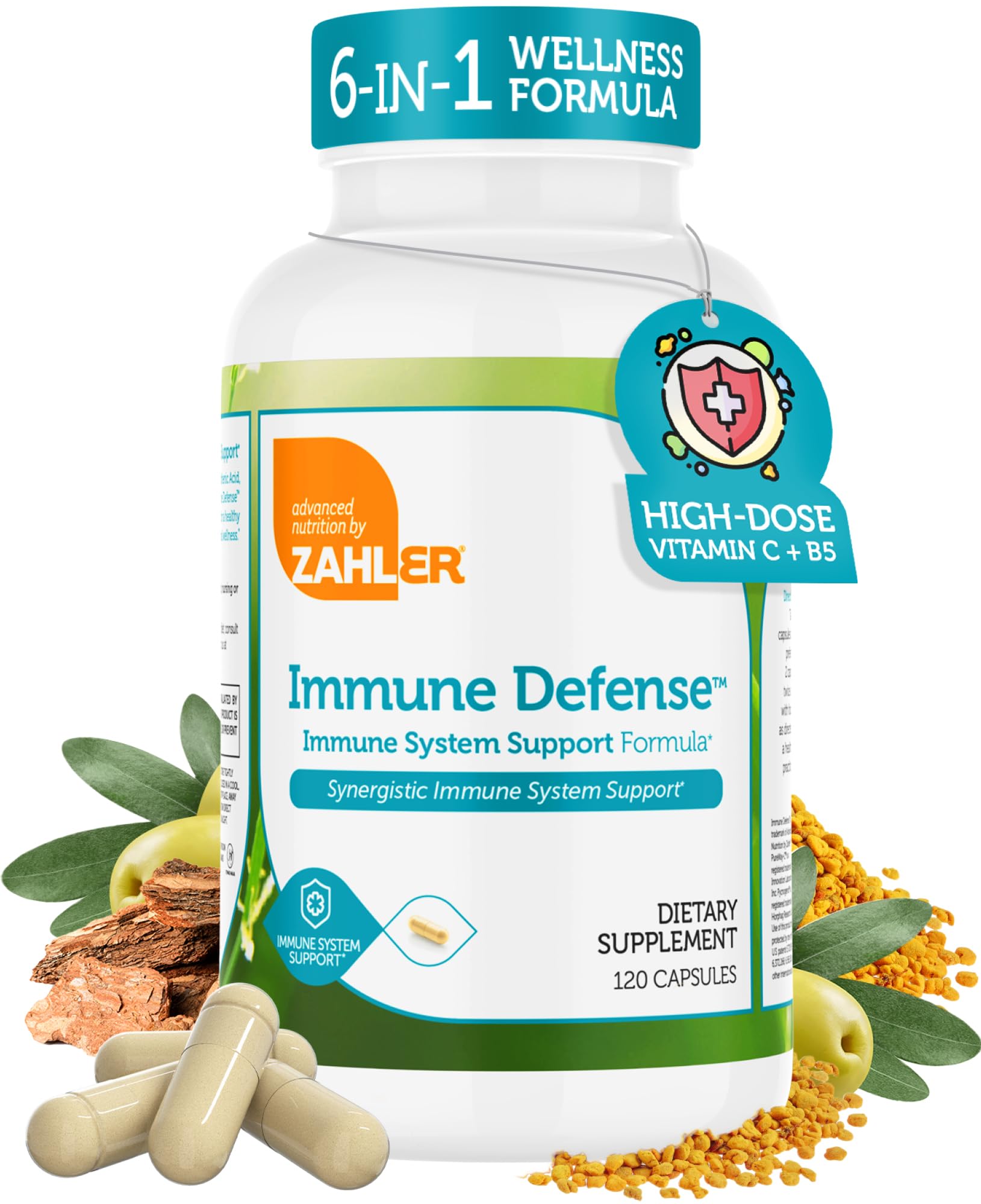Zahler Immune Defense sur la bouteille : étiquette lisible pour usage quotidien.