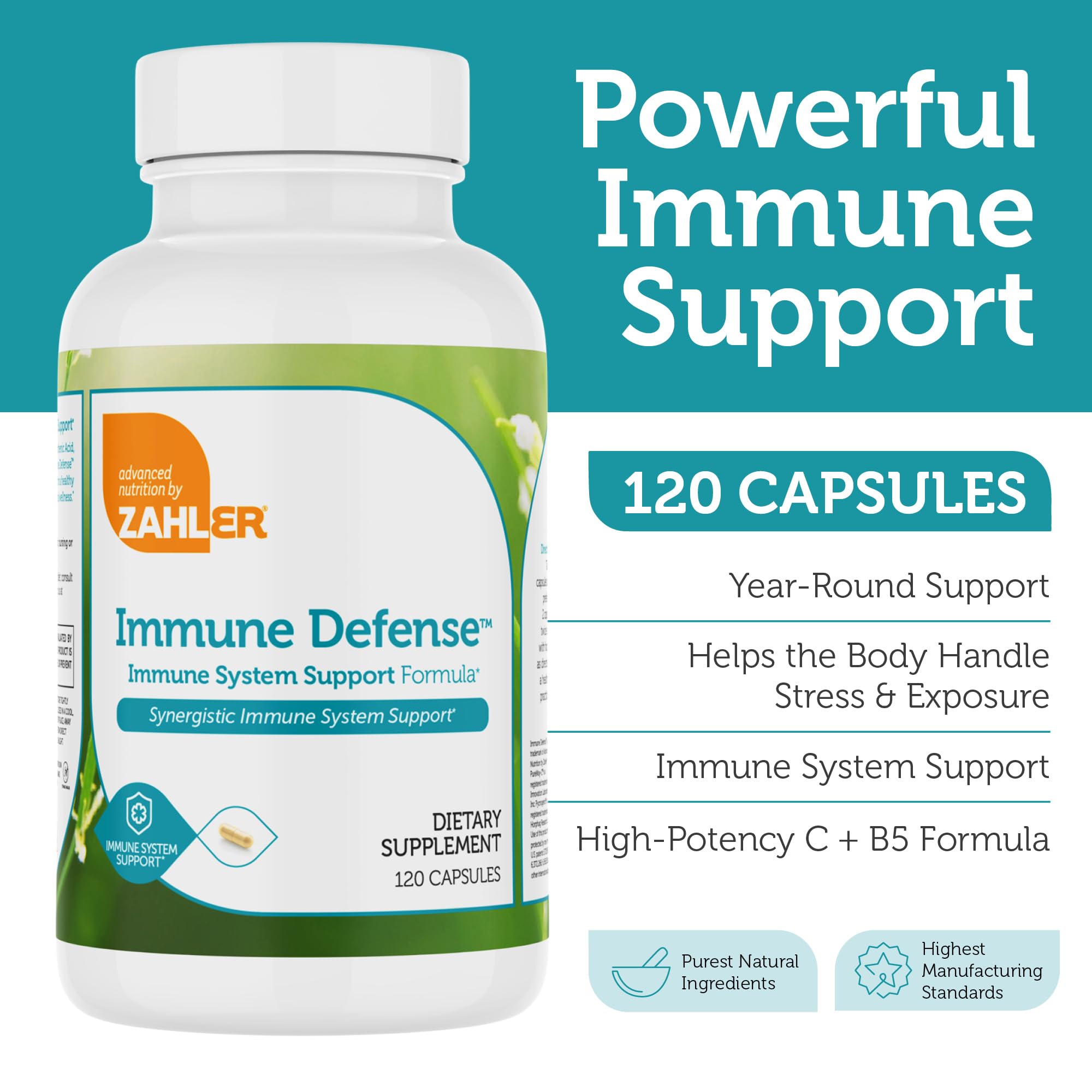 Gélules faciles à avaler de Zahler Immune Defense pour usage quotidien.
